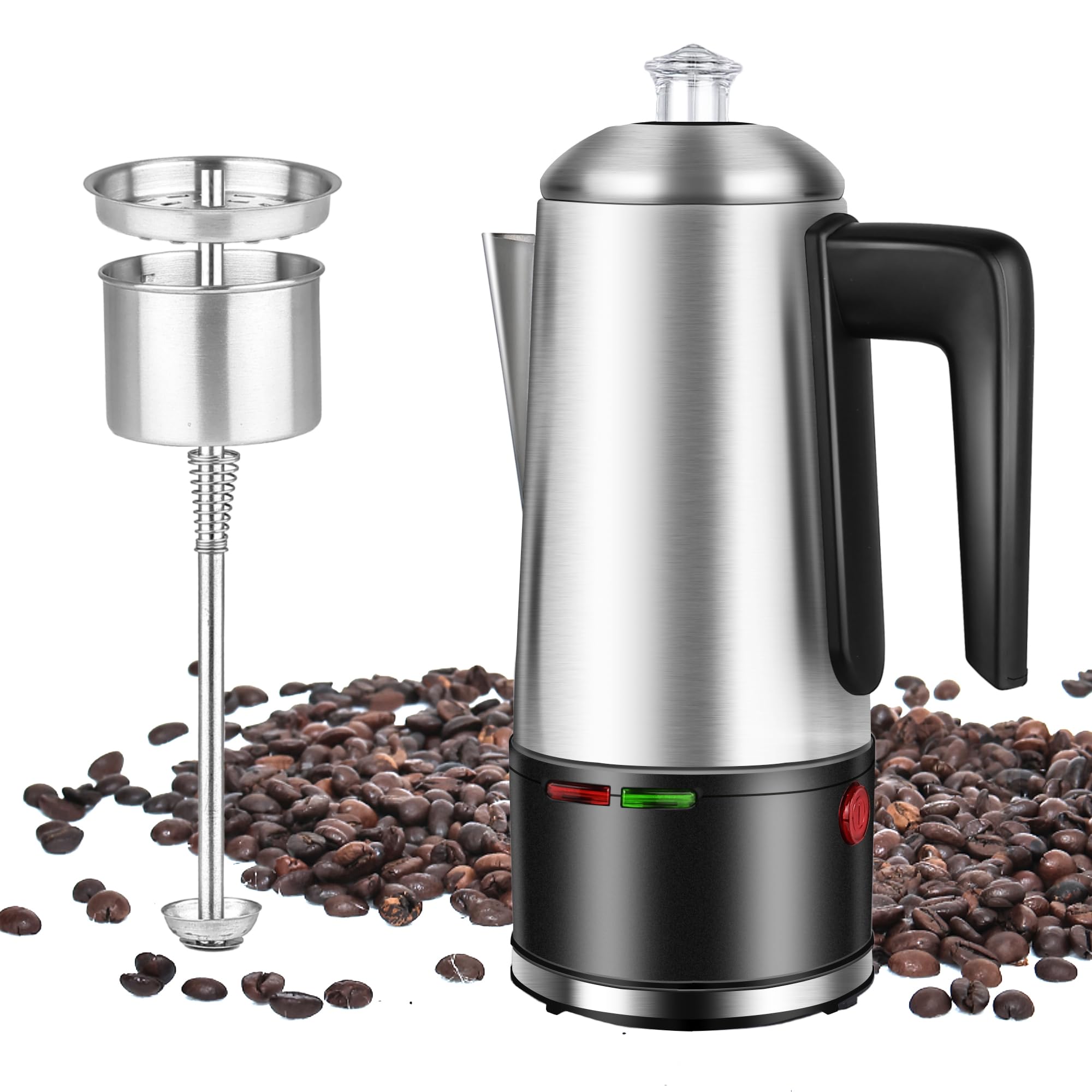HOMOKUS 12-Cup Electric Coffee Percolator - 800W Stainless Steel Coffee Maker with Auto Keep Warm, Cool-Touch Handle & Clear Knob - Perfect for Home, Office, Camping & Outdoor Use