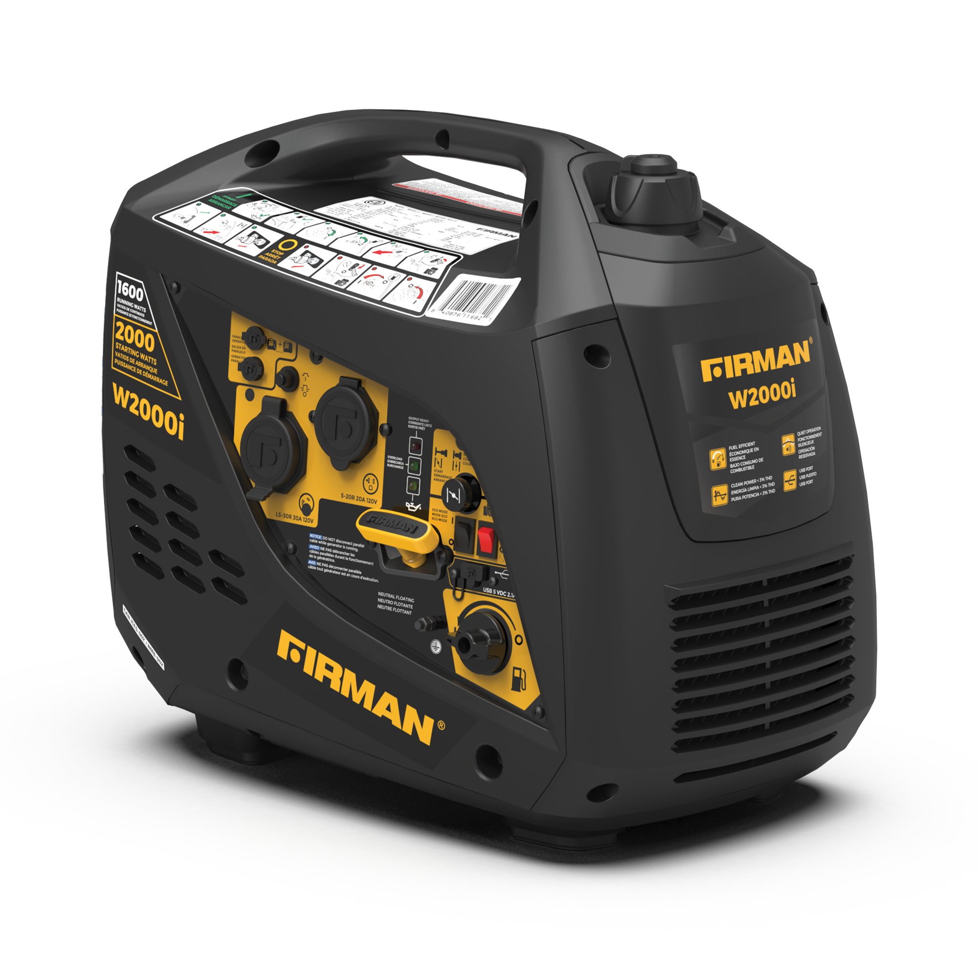 2000W/1600W Portable Inverter Generator with Recoil Start - Perfect for Camping, RV Trips & Emergency Power Backup
