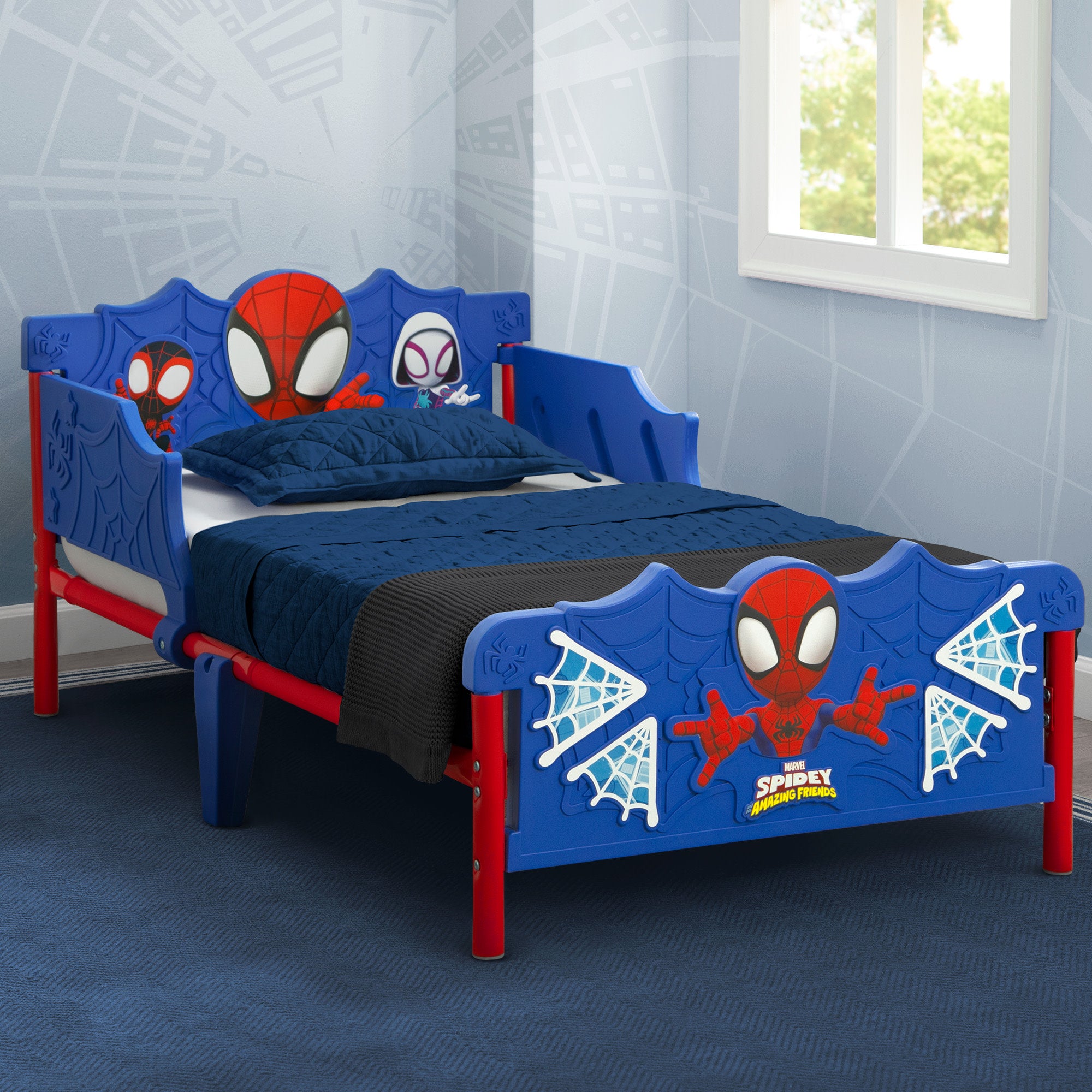 Spidey and His Amazing Friends 3D Toddler Bed - Marvel Superhero Themed Kids Bed for Boys & Girls - Perfect for Nursery, Bedroom, and Playroom Decor