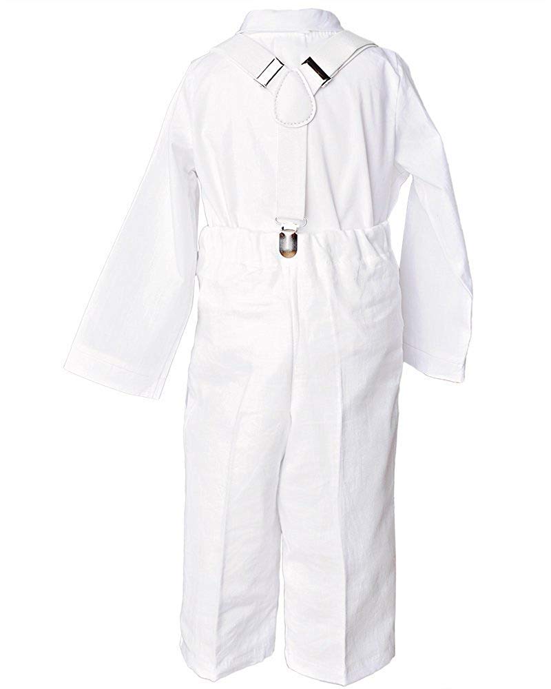 Baby Boys Christening Outfit Set - 4 Piece Formal Suspender Suit for Baptism, Church & Special Occasions