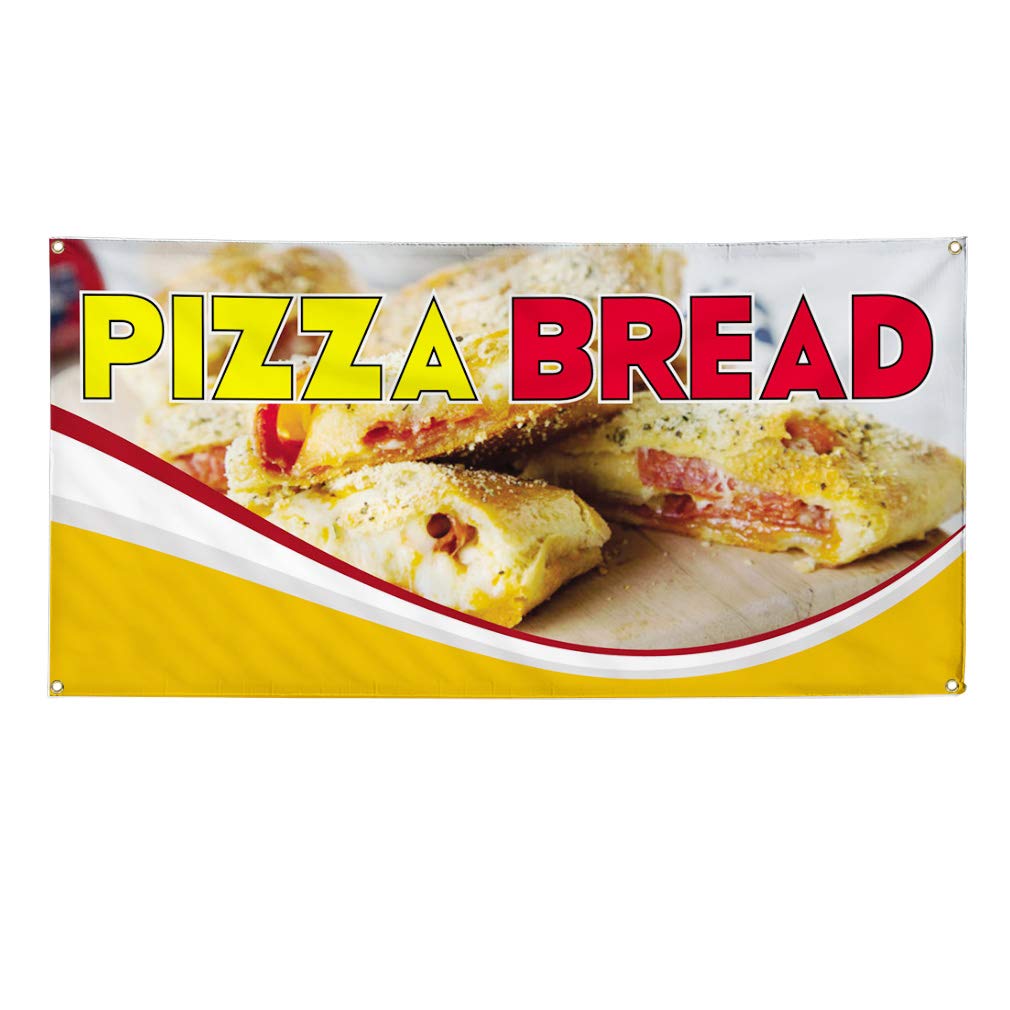 Custom Vinyl Banner for Outdoor Advertising - Pizza & Bread Restaurant Sign, Weatherproof Industrial Yard Sign with 10 Grommets (60x144 Inches, Yellow) - Perfect for Food Trucks, Cafes & Outdoor Events