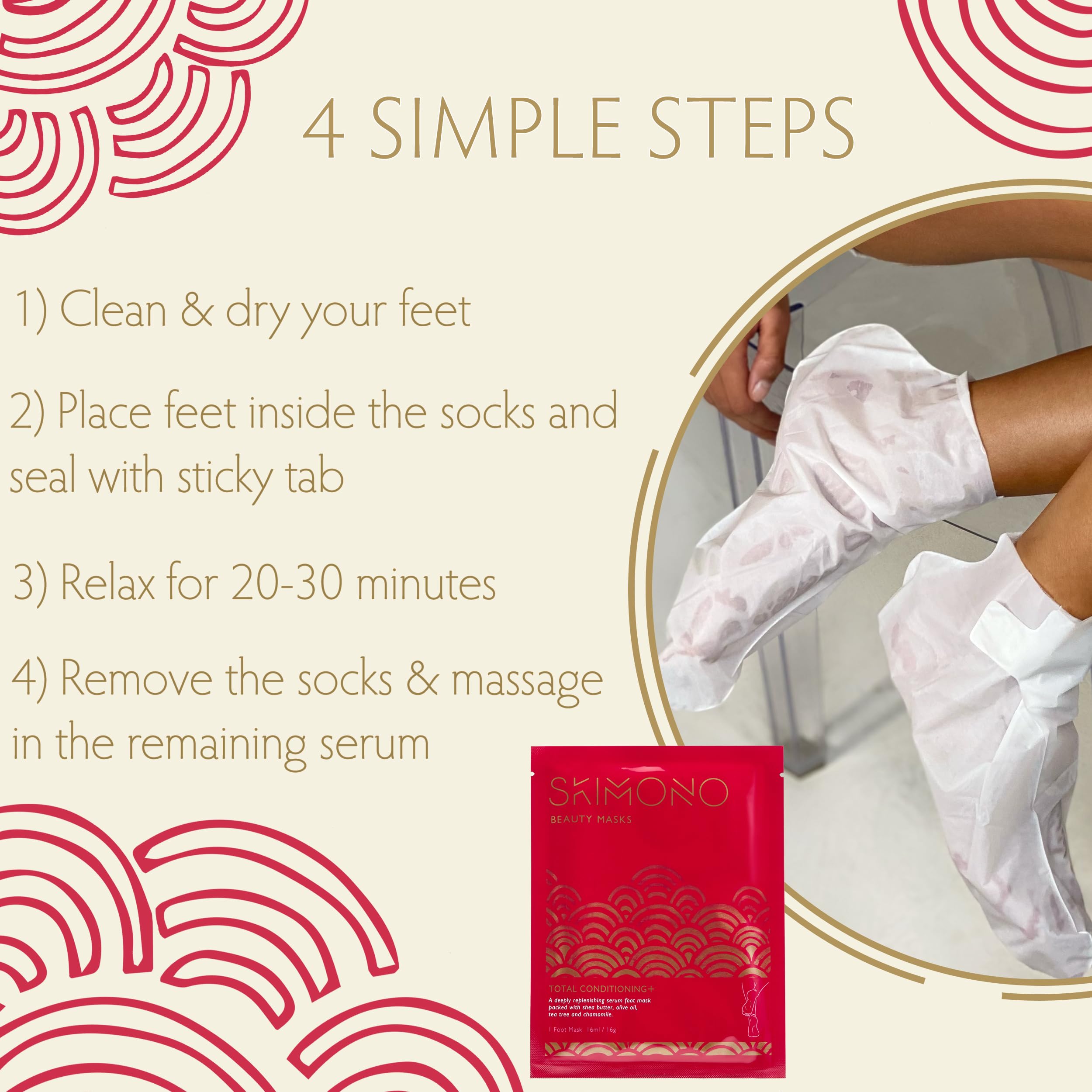 **SKIMONO Intensive Foot Mask Moisturizing Socks – Deep Hydration with Shea Butter, Chamomile, Olive & Tea Tree Oil – Softens Cracked Heels & Dry Feet – 30 Minute Home Spa Pedicure – Perfect for Self-Care & Gifting (4 Pairs)**    *(Use Case: Ideal for at-home foot care, post-workout relaxation, or as a thoughtful gift for loved ones.)*