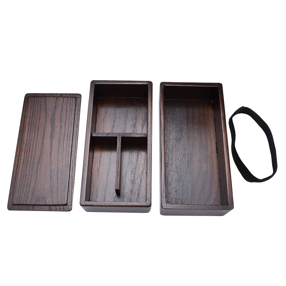 Portable Wooden Bento Lunch Box with 3 Compartments - Double Layer Natural Wood Lunch Container for School, Office & Picnic - Perfect for Carrying Meals, Snacks, Fruits and Sushi - Ideal for Work, Travel and Outdoor Activities