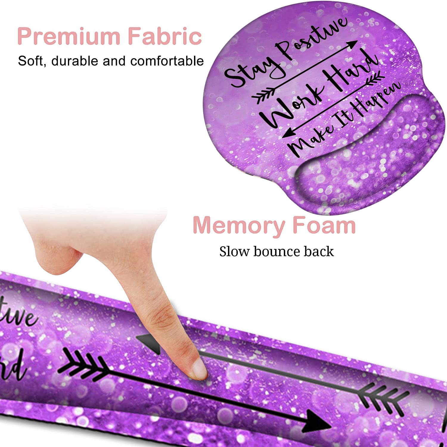 Ergonomic Keyboard Wrist Rest and Mouse Pad Set with Support - Purple Glitter Design for Pain Relief & Comfort | Perfect for Office Work, Gaming, and Long Computer Sessions