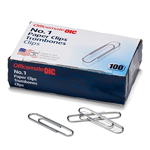 OIC Officemate Paper Clips (OIC99911) - 100-Pack Stainless Steel Binder Clips for Office, School, Home & Organizing Documents