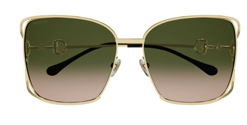 Gucci GG 1020S 001 Double Gradient Gold/Green Metal Square Women's Sunglasses UV Protection Luxury Fashion Accessory for Women - Perfect for Beach, Driving & Outdoor Activities