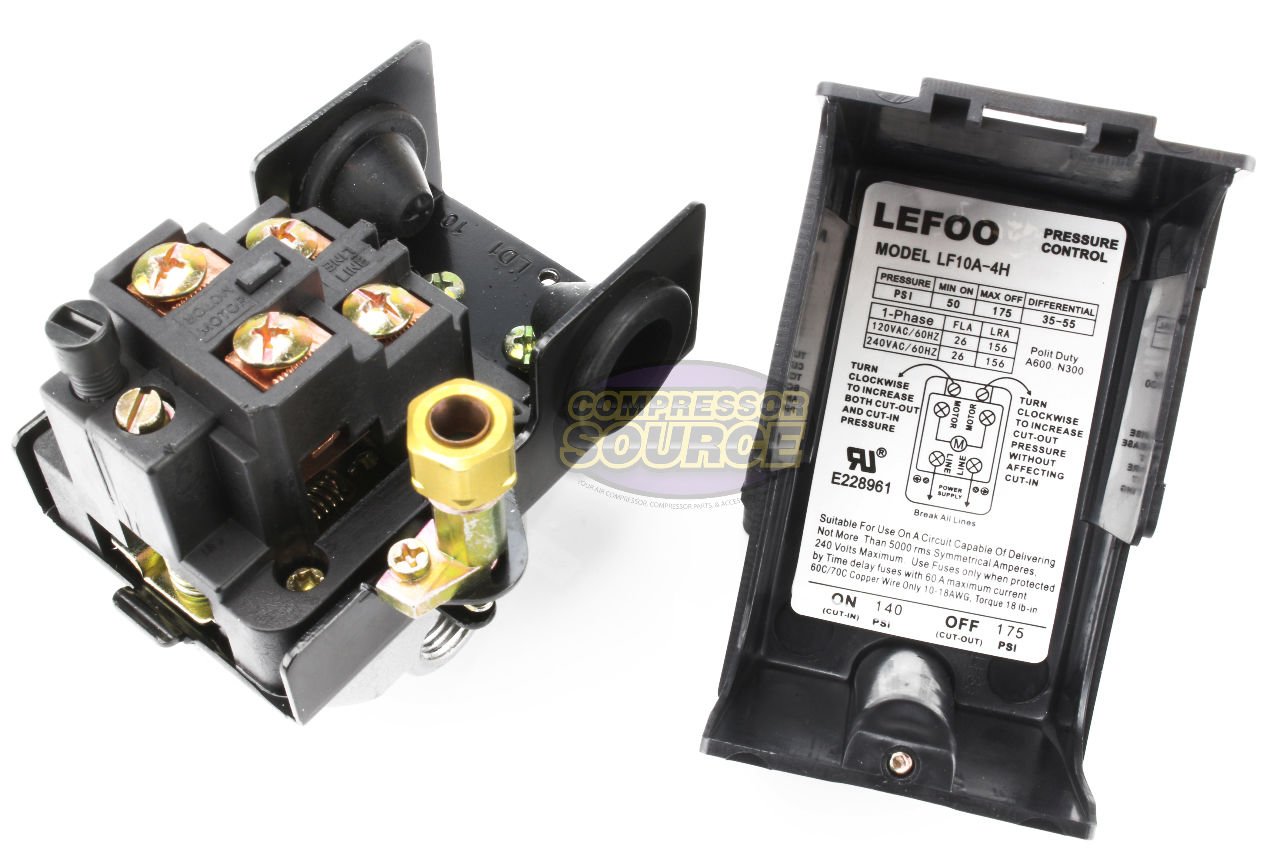Heavy Duty 140-175 PSI 4 Port Air Compressor Pressure Switch Control - 26 AMP for Industrial, Automotive & Home Workshop Use