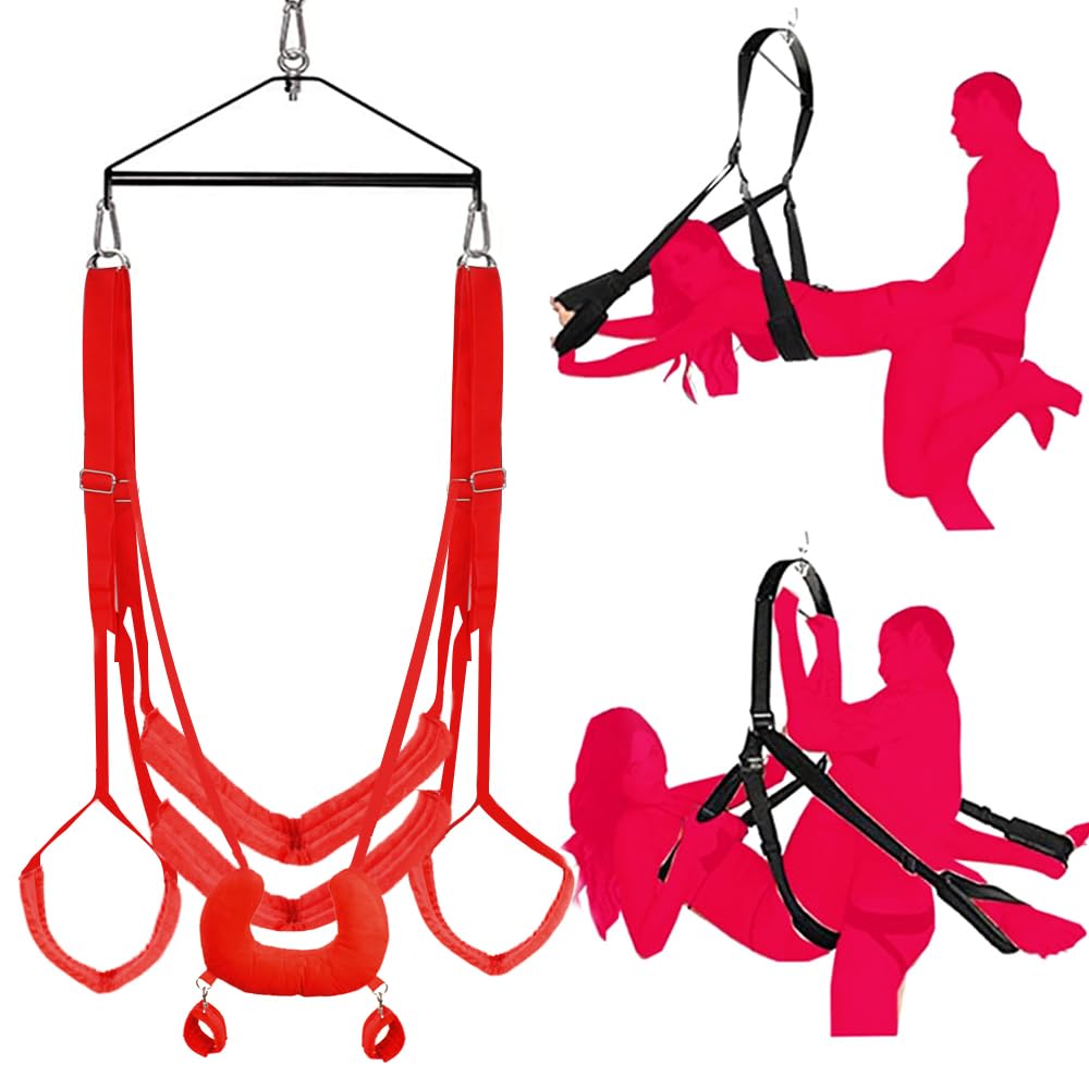 360 Degree Swivel Adjustable Sex Swing for Couples - Heavy Duty Stainless Steel Tripod Stand with Spring Set & Comfortable Seat Sling - Perfect for Bedroom, BDSM, Adult Play and Spicing Up Relationships