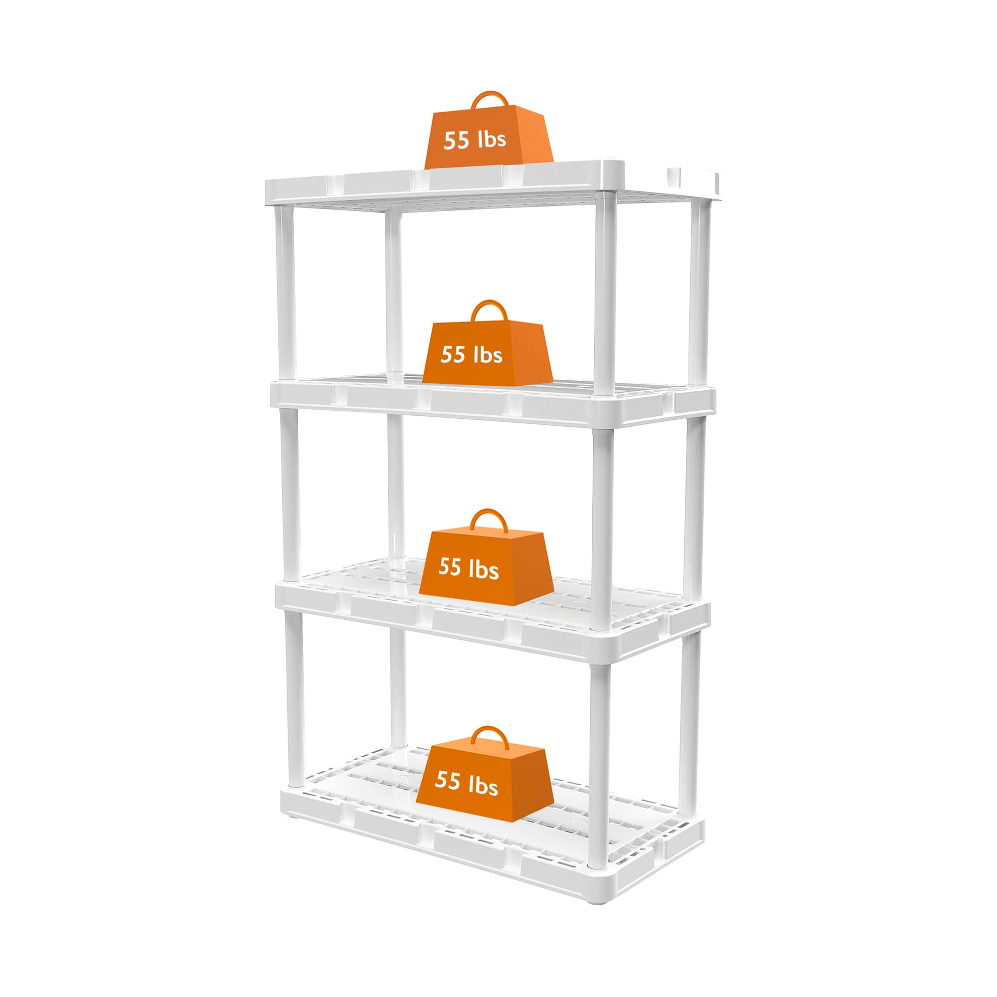 Gracious Living 4-Shelf Adjustable Ventilated Storage Organizer - White | Light Duty Shelving Unit for Garage, Basement & Laundry Room | Perfect for Storing Tools, Cleaning Supplies & Household Items