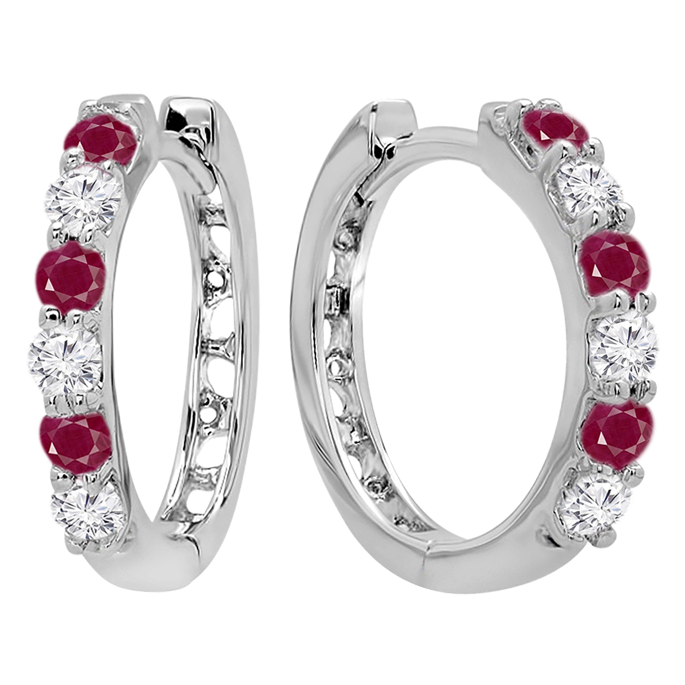 Dazzlingrock Collection 14K Solid Gold Round Gemstone & Diamond Huggie Hoop Earrings for Women | Hinged Post Design | Perfect for Weddings, Parties & Everyday Elegance