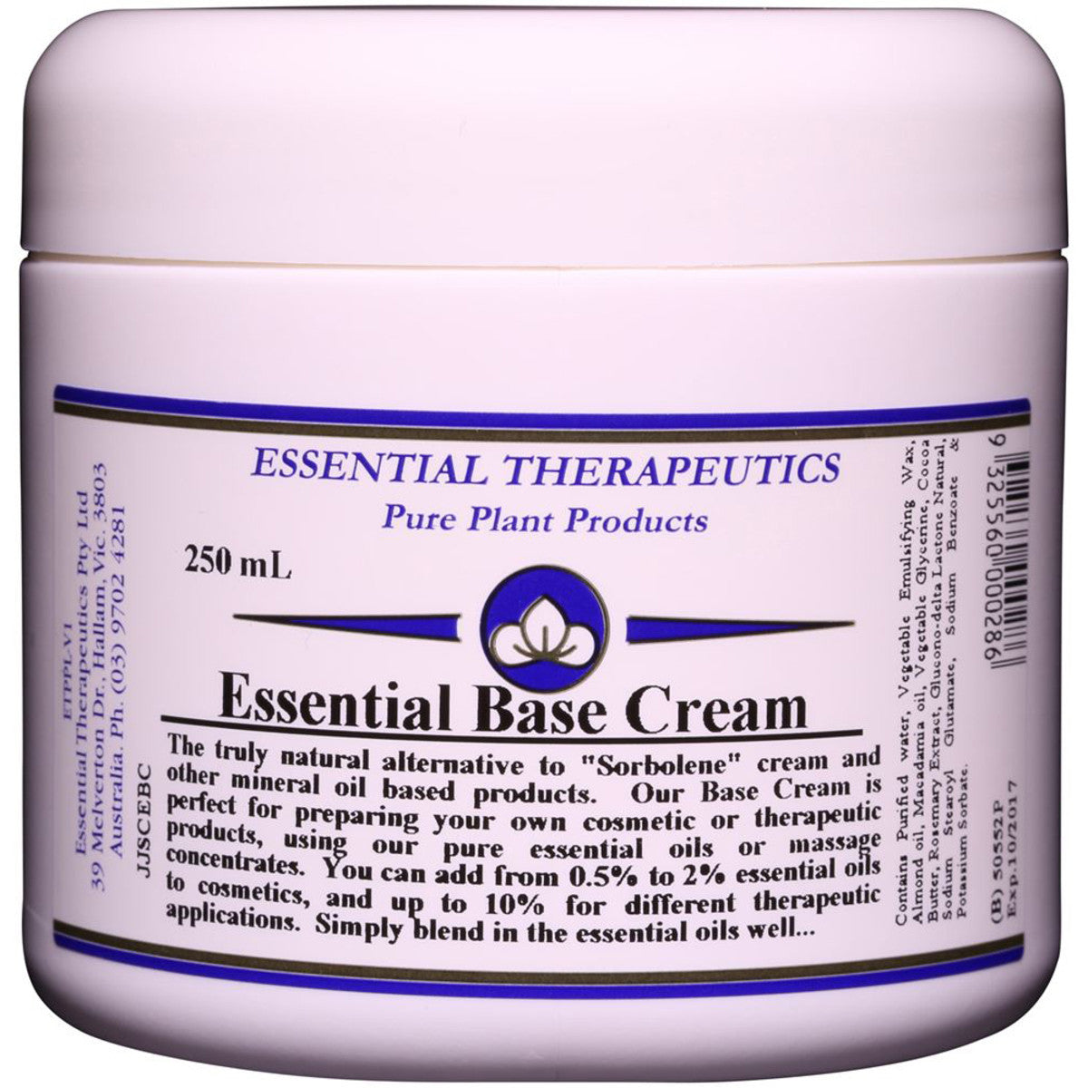 ESSENTIAL THERAPEUTICS Essential Base Cream 250ml - Moisturizing & Nourishing Skin Care for Dry, Sensitive Skin | Perfect for Daily Hydration & Nighttime Repair