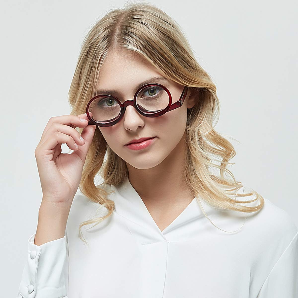 Queenbox +1.0 Magnifying Makeup Glasses with Flip Lens - Reading & Cosmetic Eyewear for Women (Red) - Perfect for Makeup Application, Reading & Close-Up Work