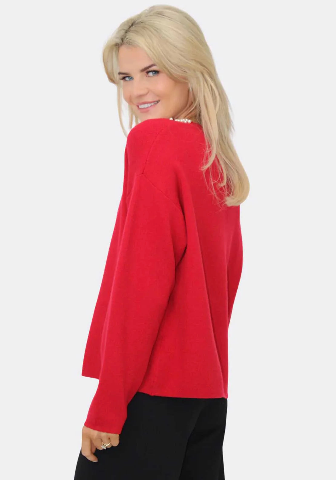 Annabella Women's Red Knit Jumper Sweater - Soft & Stylish Pullover for Casual Wear, Office & Fall Outfits