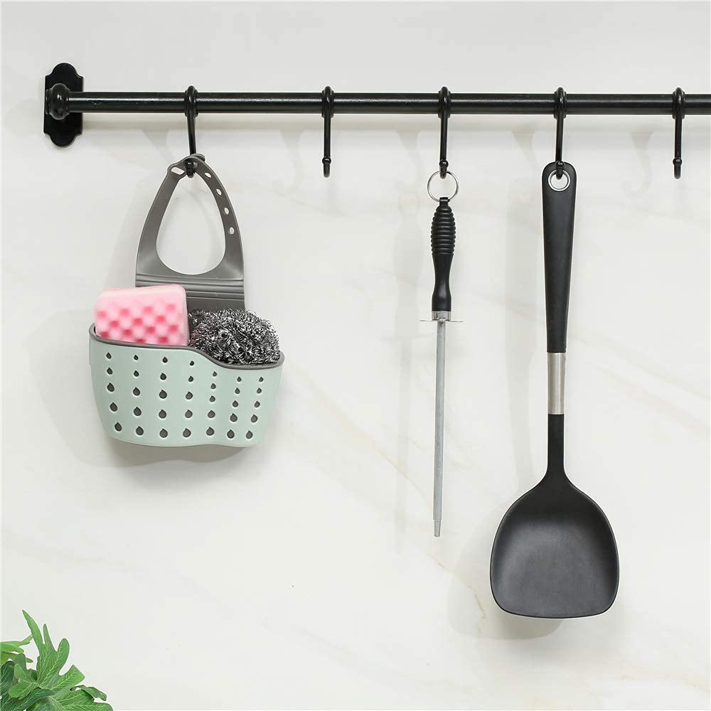 Adjustable Silicone Kitchen Sink Caddy & Sponge Holder with Drain Holes - 2 Pack for Faucet Mounting | Perfect for Organizing Soap, Sponges & Cleaning Tools in Modern Kitchens