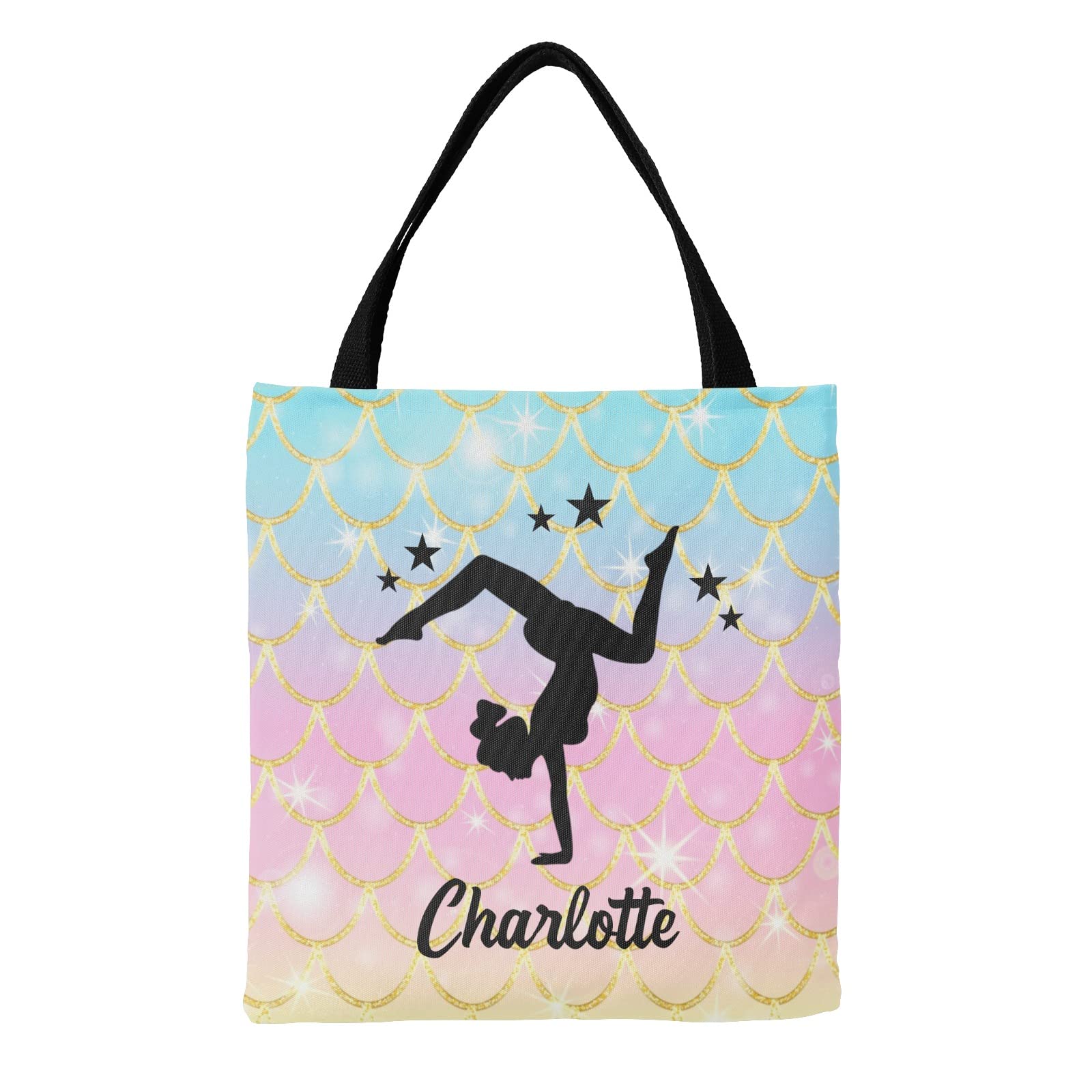 Personalized Purple Blue Glitter Gymnastic Tote Bag - Reusable Canvas Shopping Bag for Women, Travel, School & Work | Gym Gift Idea for Dancers & Athletes