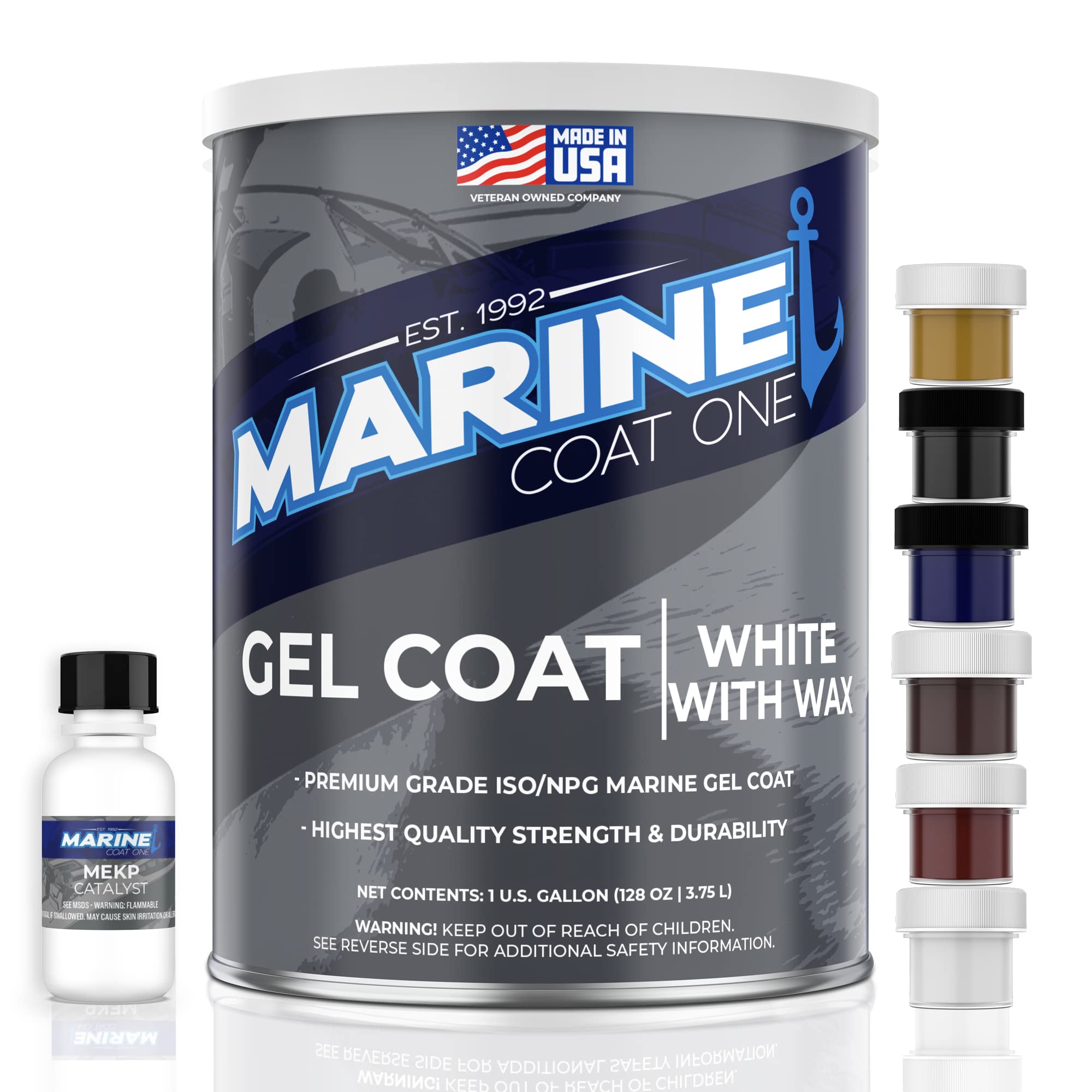 Premium White Iso/Npg Gel Coat with Wax & MEKP Catalyst - Fiberglass Repair Kit for Boats, Marine, RV & Automotive Applications - Durable Waterproof Finish for Professional & DIY Projects