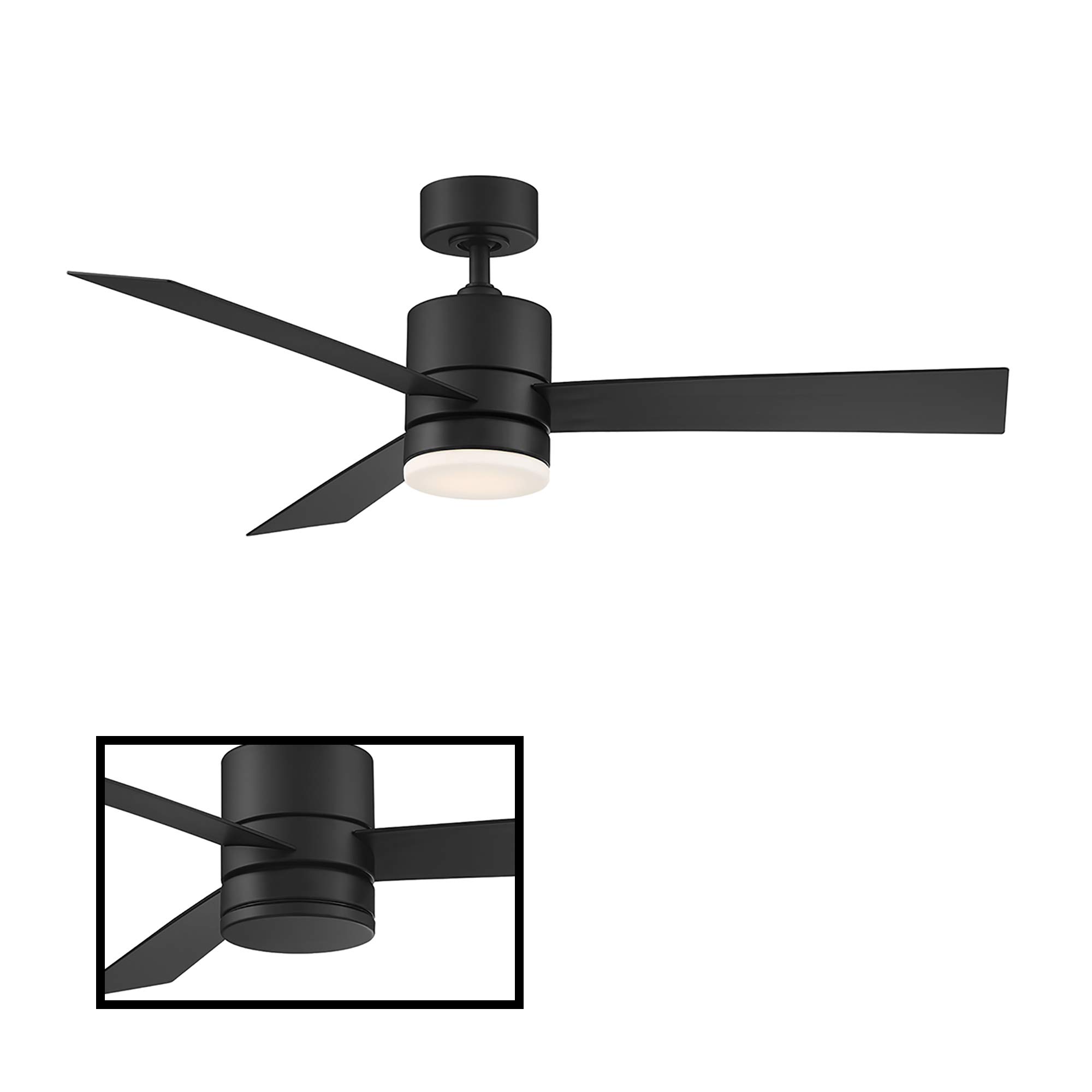 52in Matte Black Axis Smart 3-Blade Ceiling Fan with 3000K LED Light Kit & Remote Control, Compatible with Alexa, Google Assistant, Samsung Things, iOS & Android App - Perfect for Living Rooms, Bedrooms, and Outdoor Spaces