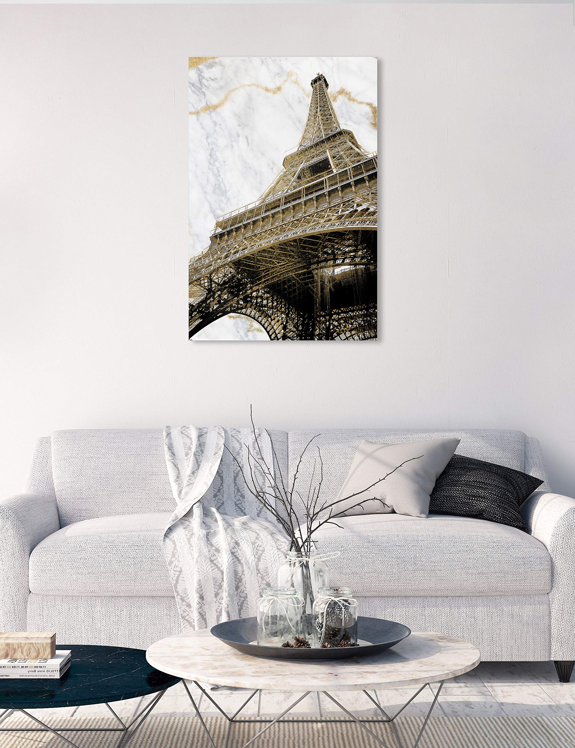 Oliver Gal Artist Co. Eiffel Marble Architecture Wall Art Canvas Print - 24x36 Inch Gold & White Home Decor - Perfect for Living Room, Bedroom & Office Wall Decoration