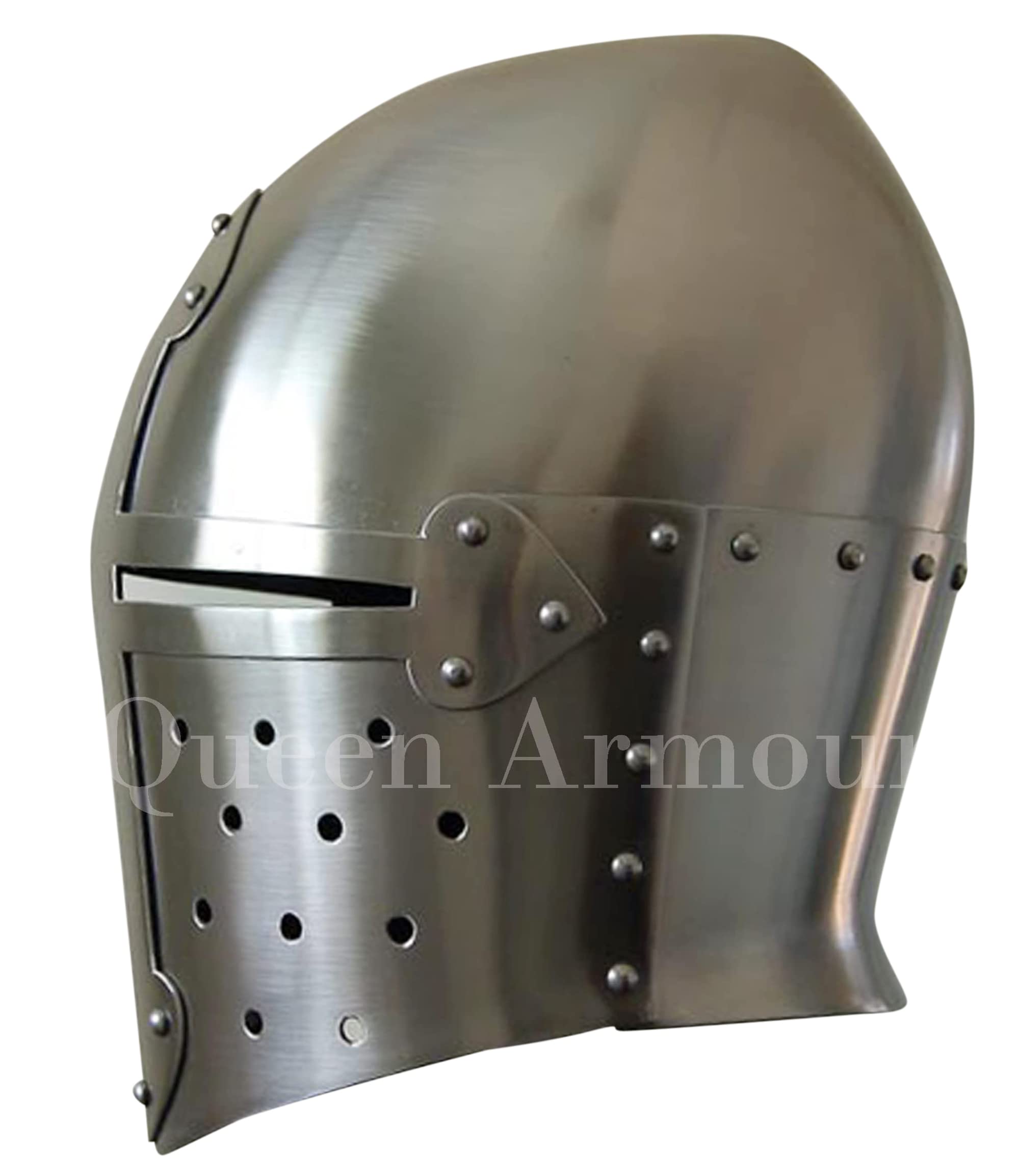 Medieval Queen Armour Steel Sugarloaf Helmet - Battle Ready German Gladiator Burgonet, European Kettle Hat, Viking Mask & Crusader Armor for LARP, Cosplay, Renaissance Fairs & Historical Reenactment