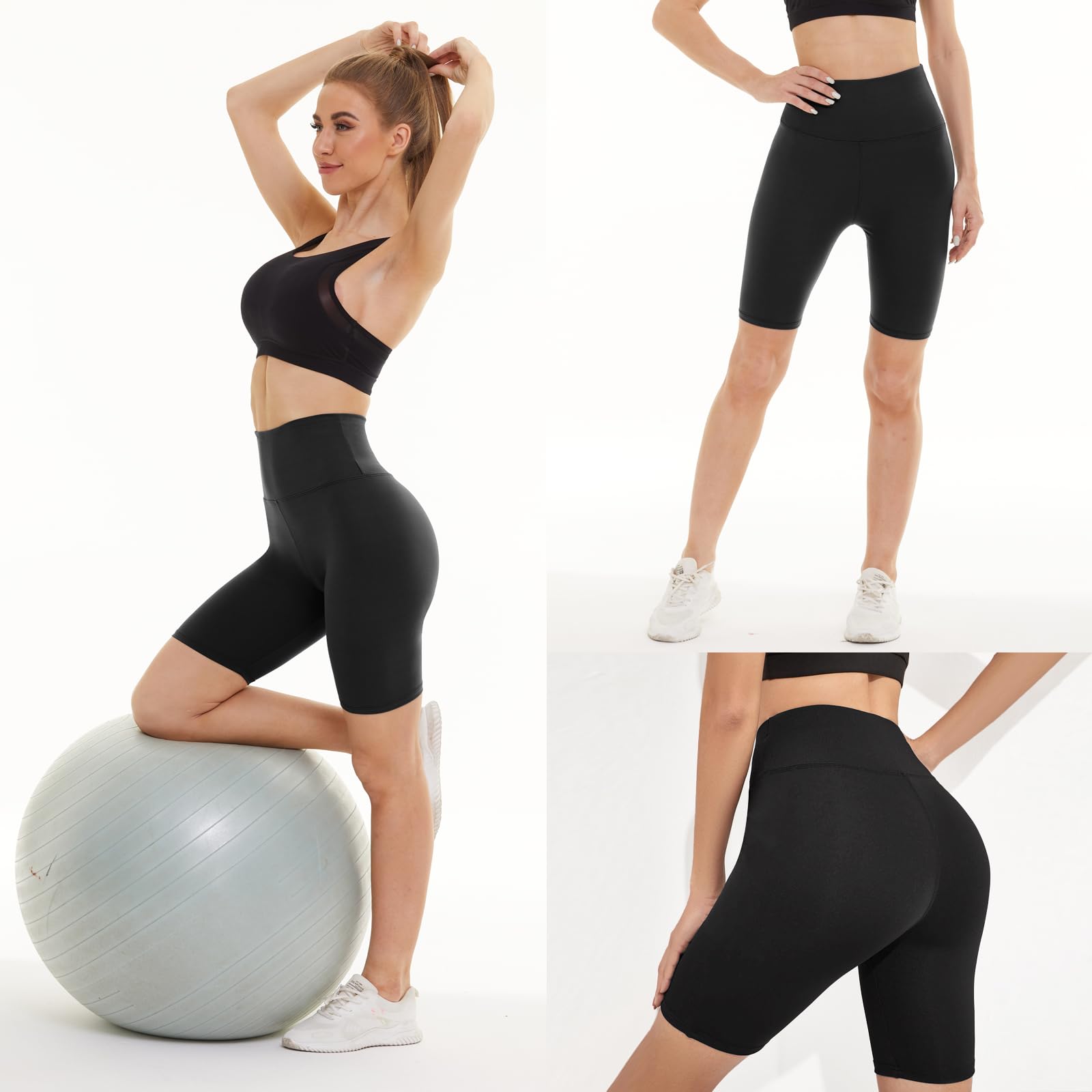 3 Pack Women's High Waisted Biker Shorts - 8
