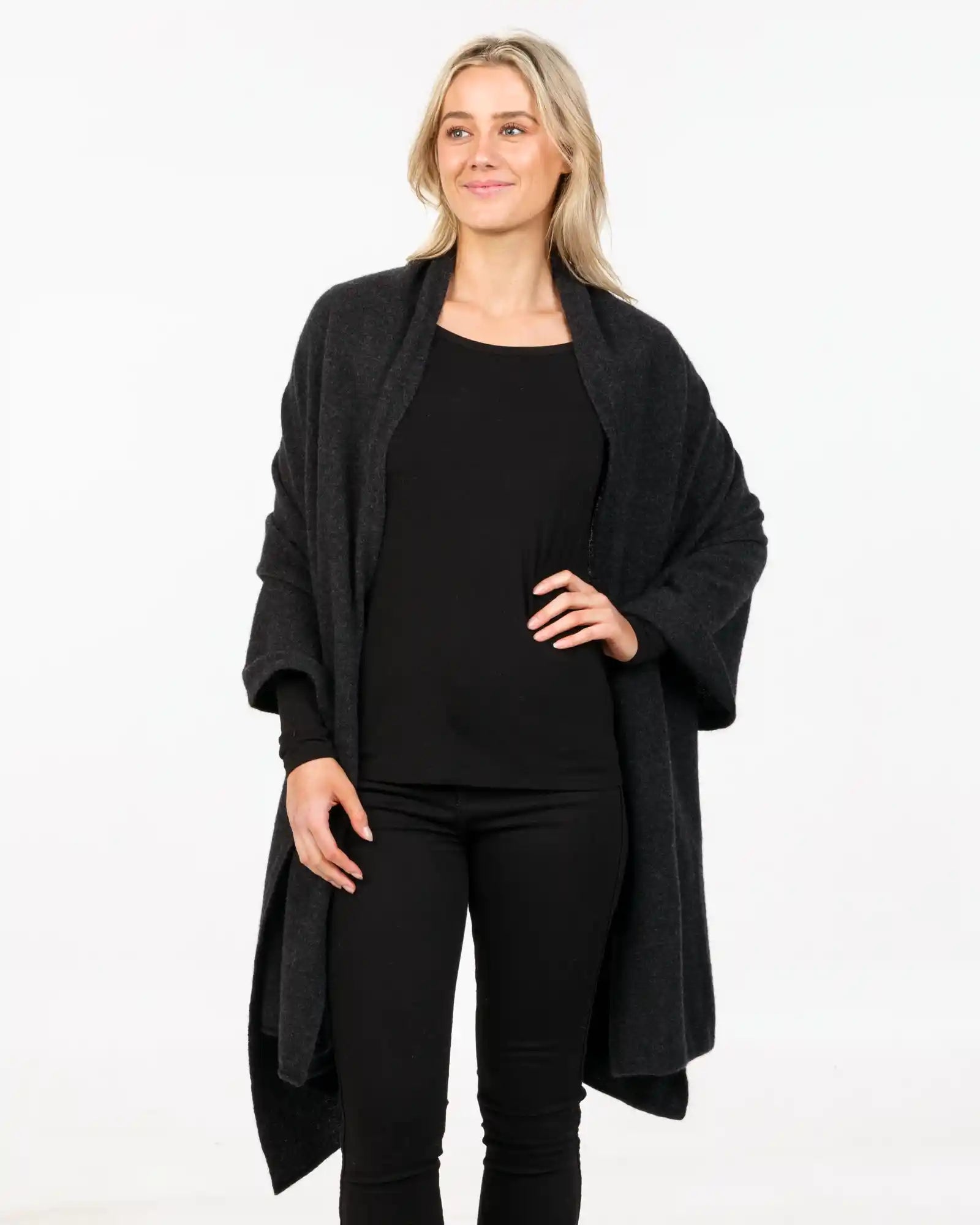 Charcoal Women's Travel Wrap - Soft Possum Merino Wool Scarf for Airplane, Office & Winter Wear NE815