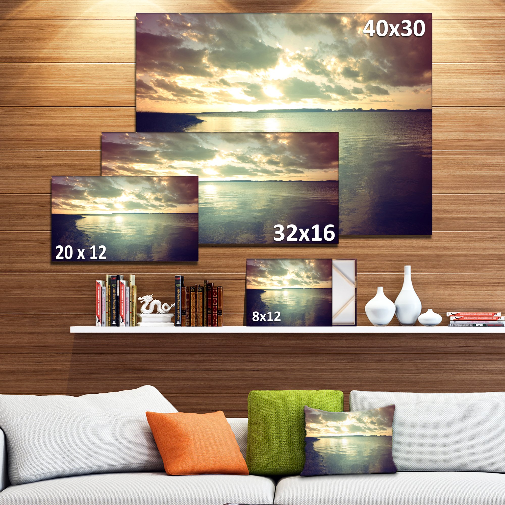 Extra Large Dark Seascape Canvas Wall Art with Cloudy Sky - Ocean Wave Painting for Living Room, Bedroom & Office Decor