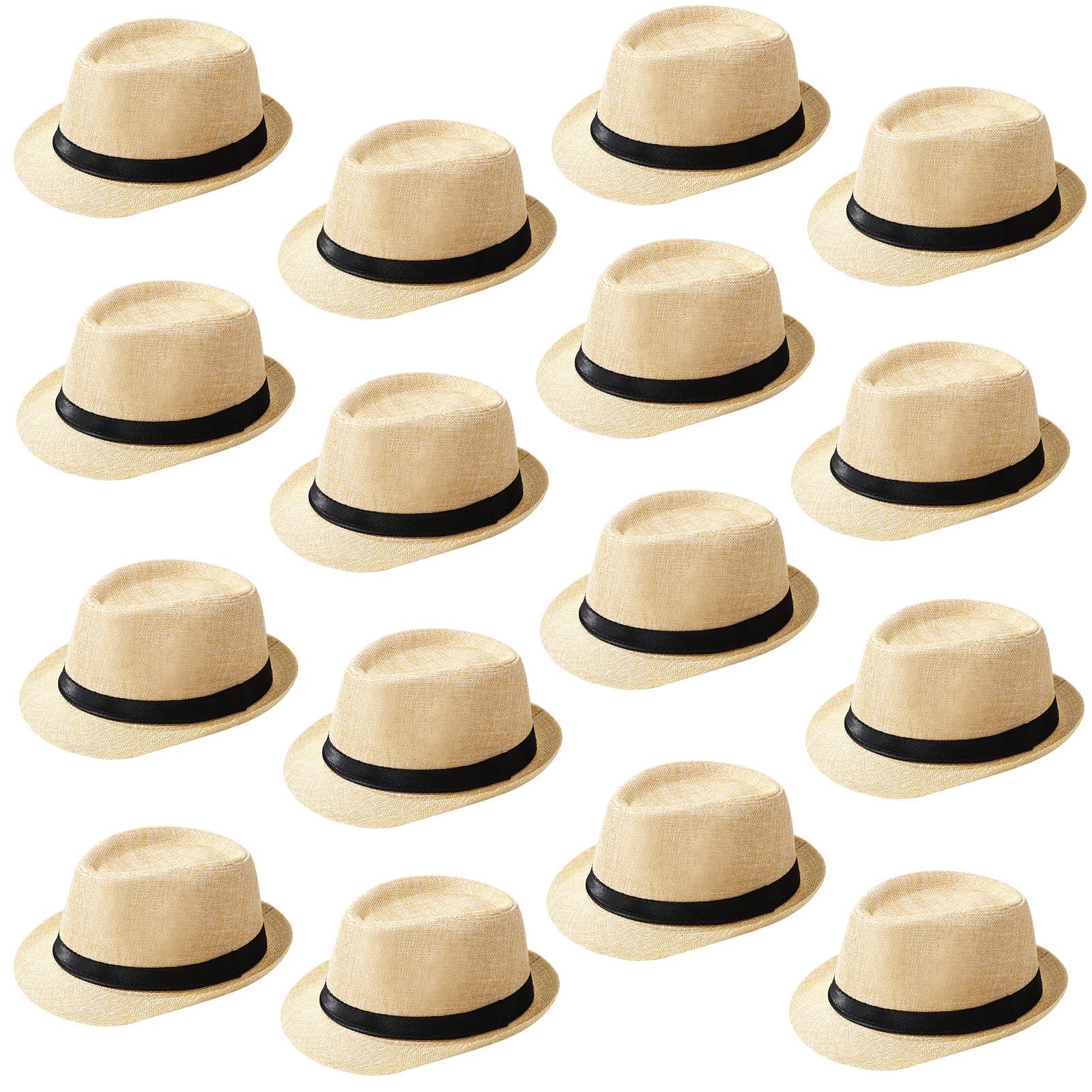 1920s Style Panama Hats for Men & Women - 16 Pack Short Brim Sun Hats (60cm Circumference) - Vintage Party Costume Accessories for Gatsby Themed Events, Weddings & Summer Outings