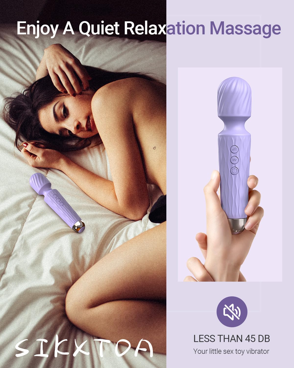 Powerful Waterproof Vibrator Wand - 8 Speeds & 20 Patterns G-Spot & Clit Stimulator for Women - Adult Sex Toy for Couples Play, Solo Pleasure & Sensual Massage (Light Purple)