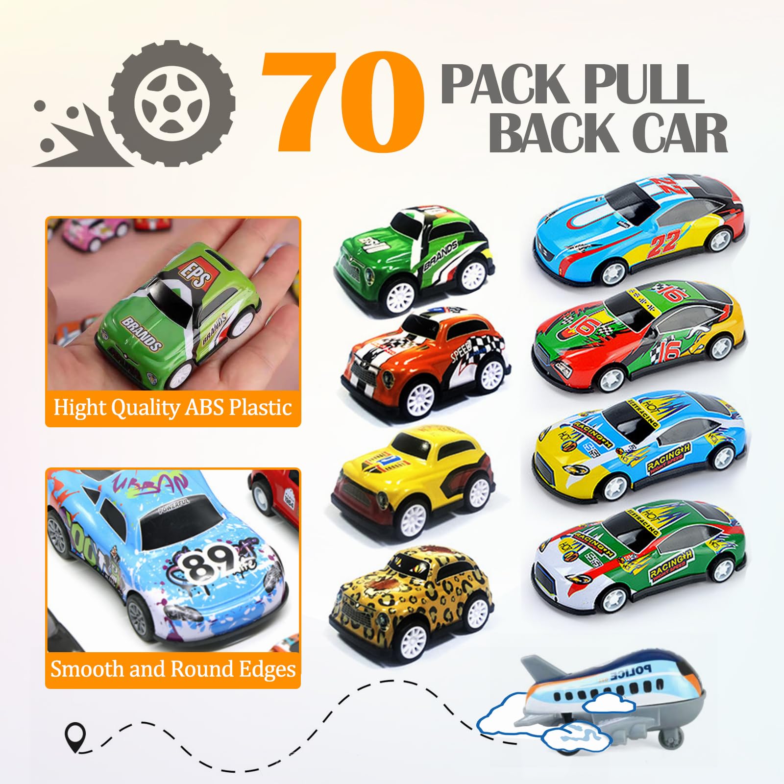 70 PCS Pull Back Toy Cars Set - Mini Race Cars with Launcher & Play Map - Bulk Small Vehicle Toys for Kids Birthday Party Favors, Carnival Prizes, Pinata Fillers - Fun Educational Toys for Boys Girls Age 3+ (70 Pack) - Perfect for Indoor Racing Games & STEM Learning Activities