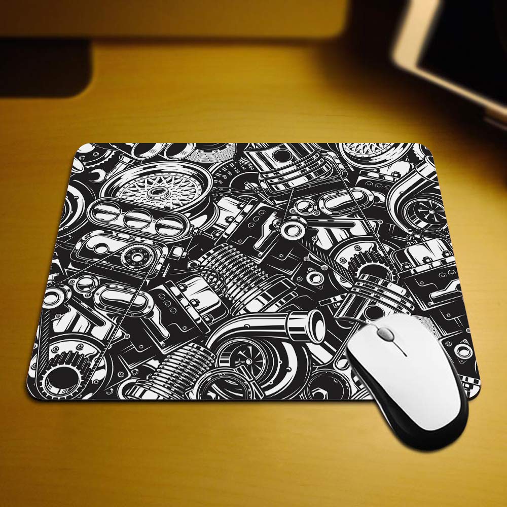 Non-Slip Rubber Gaming Mouse Pad - 9.5x7.9 Inch Black & White Car-Themed Design for PC, Laptop & Office Use | Perfect for Gamers, Work & Home Office Setup