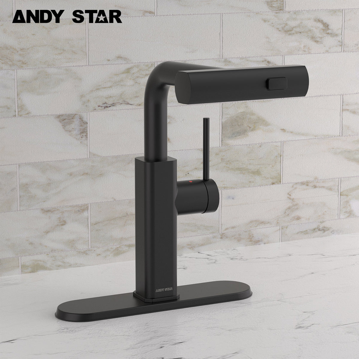 ANDY STAR 3-in-1 Modern Pull Out Kitchen Faucet with Sprayer - Stainless Steel Waterfall Sink Faucet for Home, Restaurant & Commercial Use