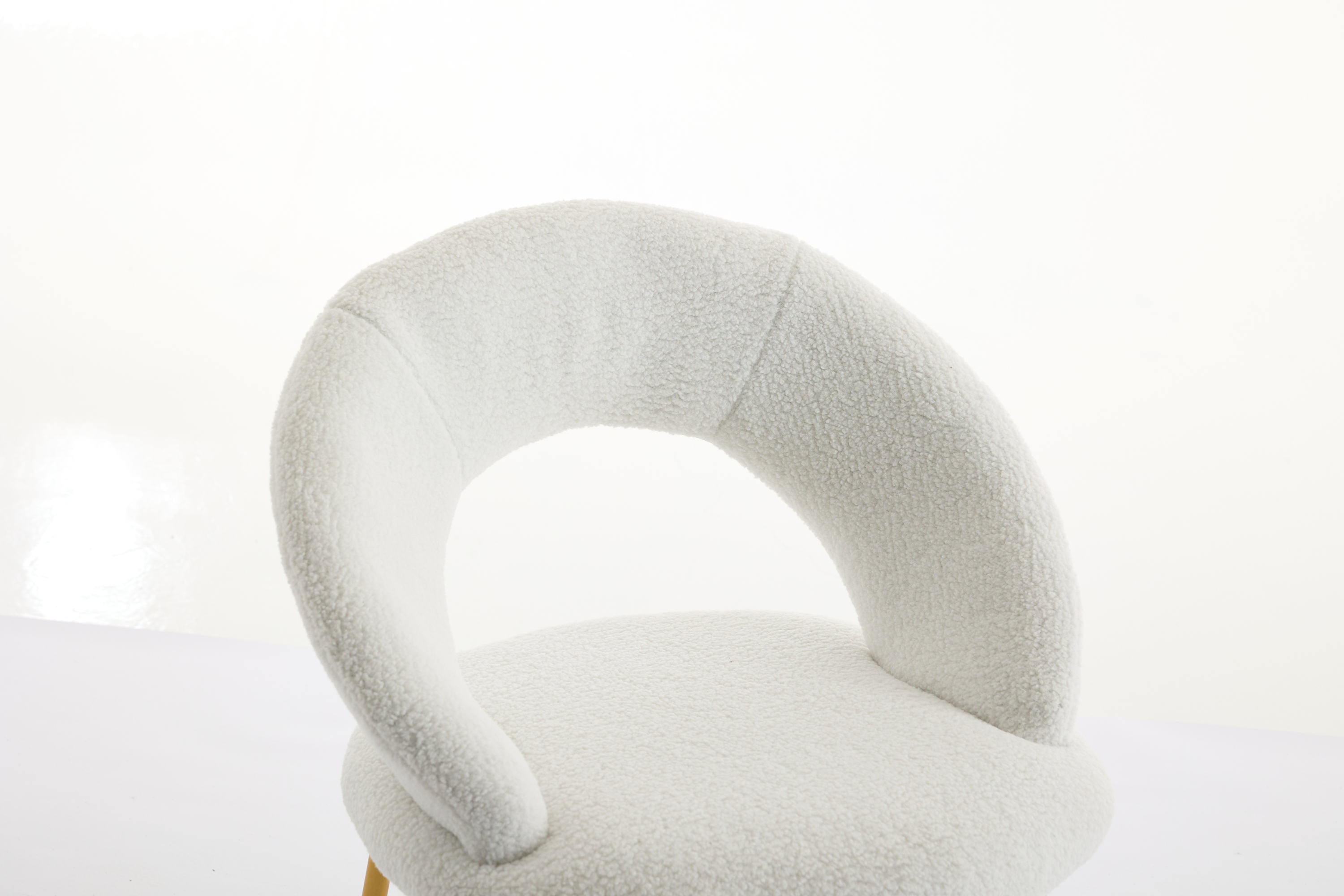 Teddy Fabric Dining Chairs Set of 1 - White Upholstered Kitchen Chairs with Curved Backrest & Gold Metal Legs for Dining Room, Breakfast Nook or Small Space Decor