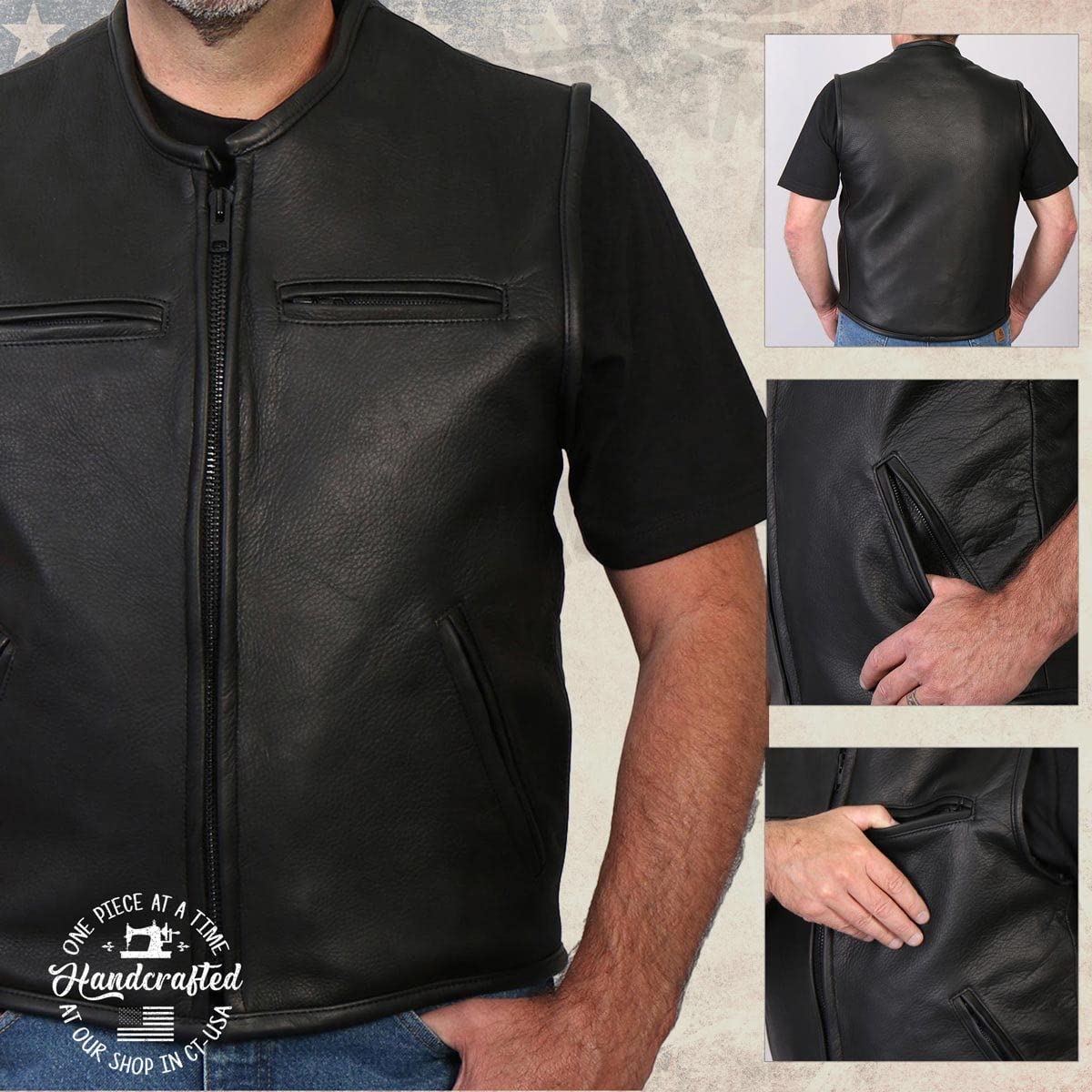 Premium Black Leather Motorcycle Vest for Men - Made in USA by Milwaukee Leather | Durable Biker Rider Vest for Harley, Cruiser & Adventure Riding
