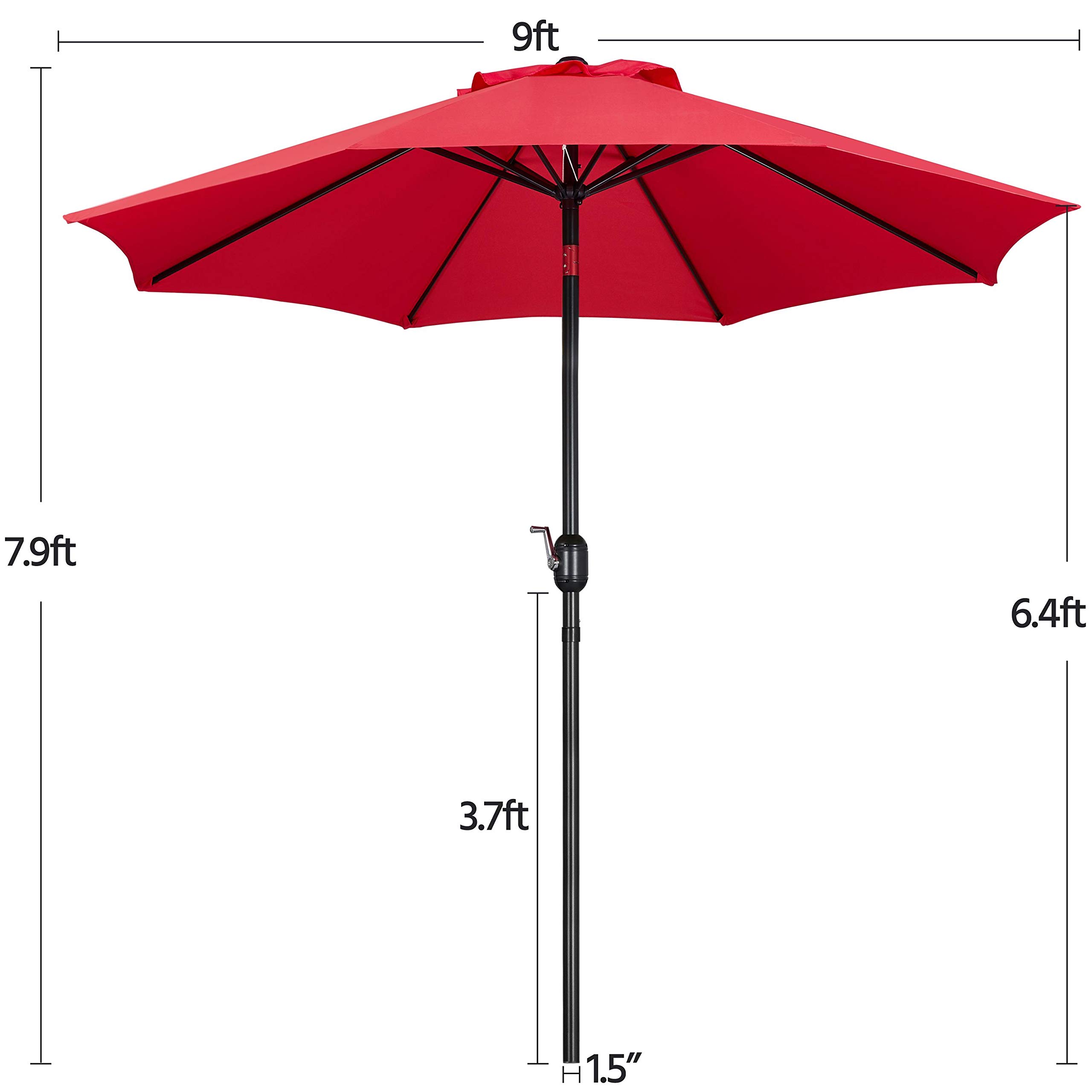 Yaheetech 9FT Heavy Duty Outdoor Patio Umbrella with 30lb Base - Push Button Tilt, Crank Lift & 8 Sturdy Ribs for Garden, Deck, Poolside - Market Umbrella Included (Red) | Perfect for Backyard, Restaurant, Beach and Outdoor Dining