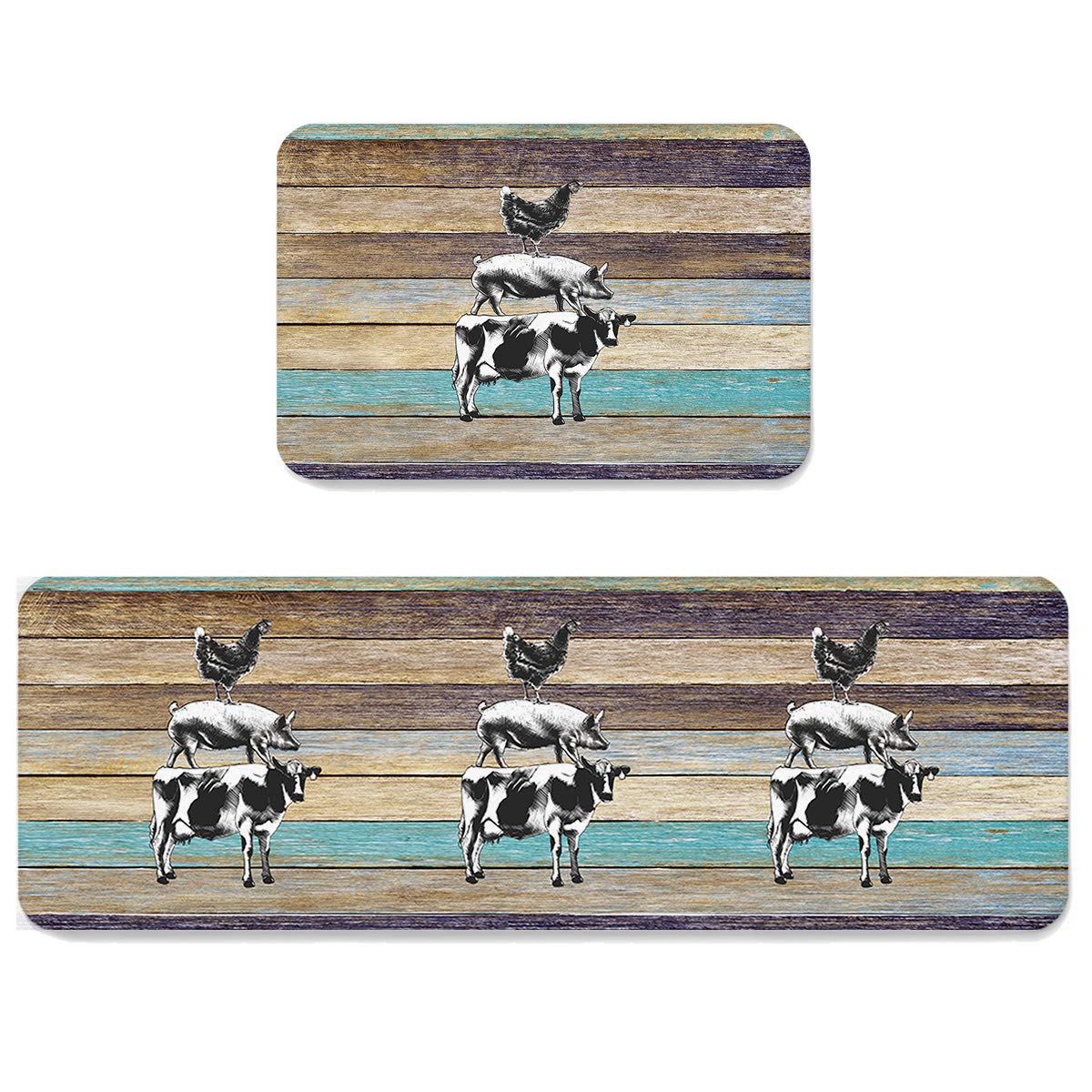 Farmhouse Kitchen Rugs and Mats Set of 2 - Super Absorbent Microfiber Non-Slip Floor Mats - Machine Washable Home Decor for Kitchen, Sink, Laundry Room & Office - Cute Cow Design - Perfect for Farmhouse Style Kitchens & High Traffic Areas