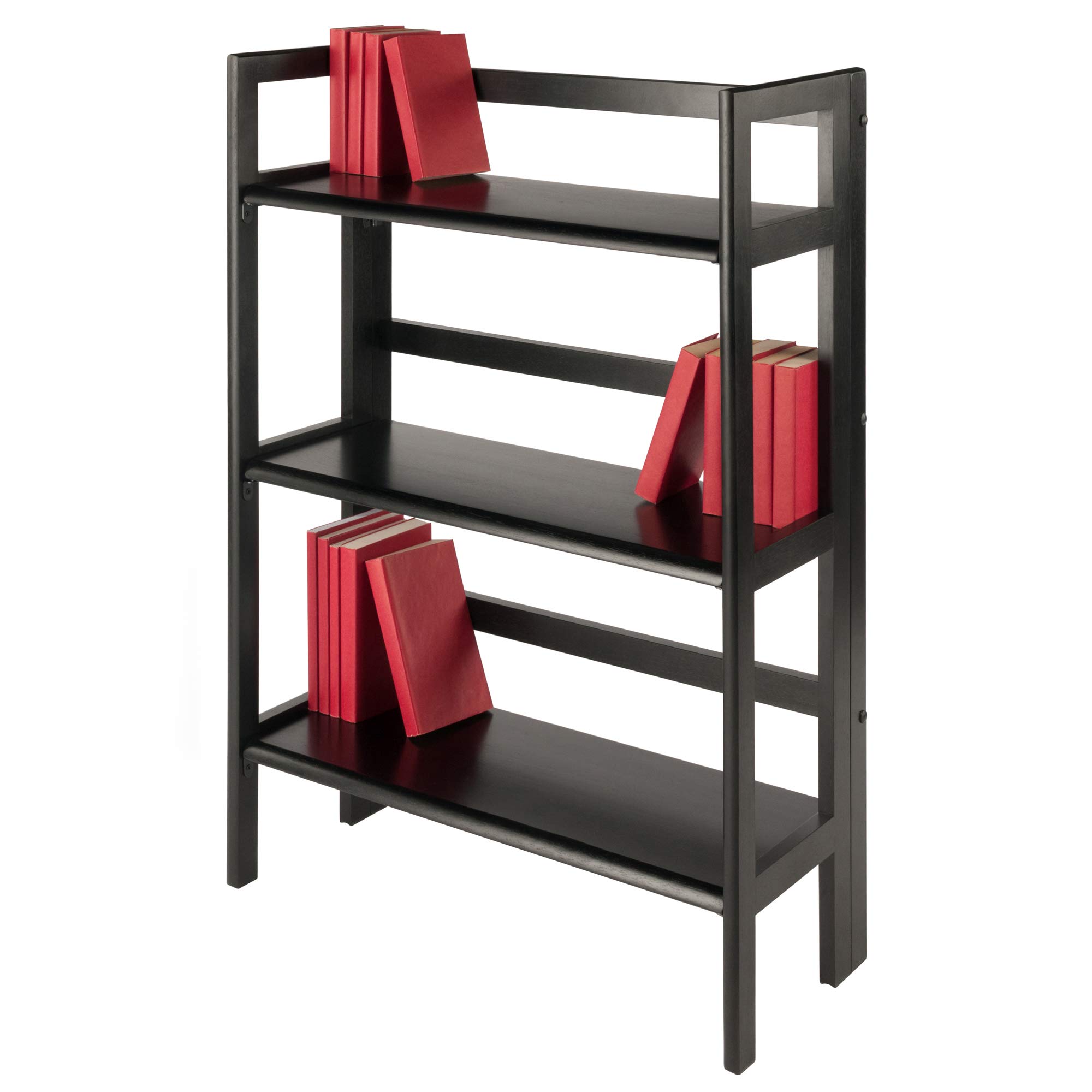 Winsome Wood Terry 3-Tier Black Wooden Shelf - Modern Storage Solution for Living Room, Bedroom, or Office Organization