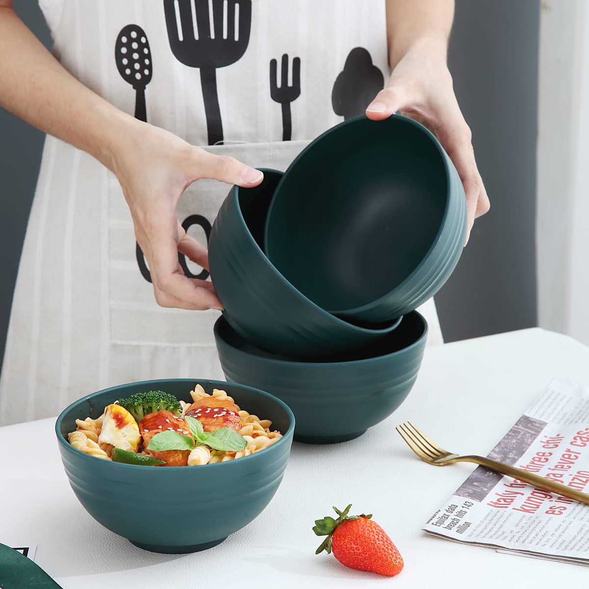 Kyraton 4-Piece Unbreakable Cereal Bowls - Microwave & Dishwasher Safe for Soup, Salad, Snacks