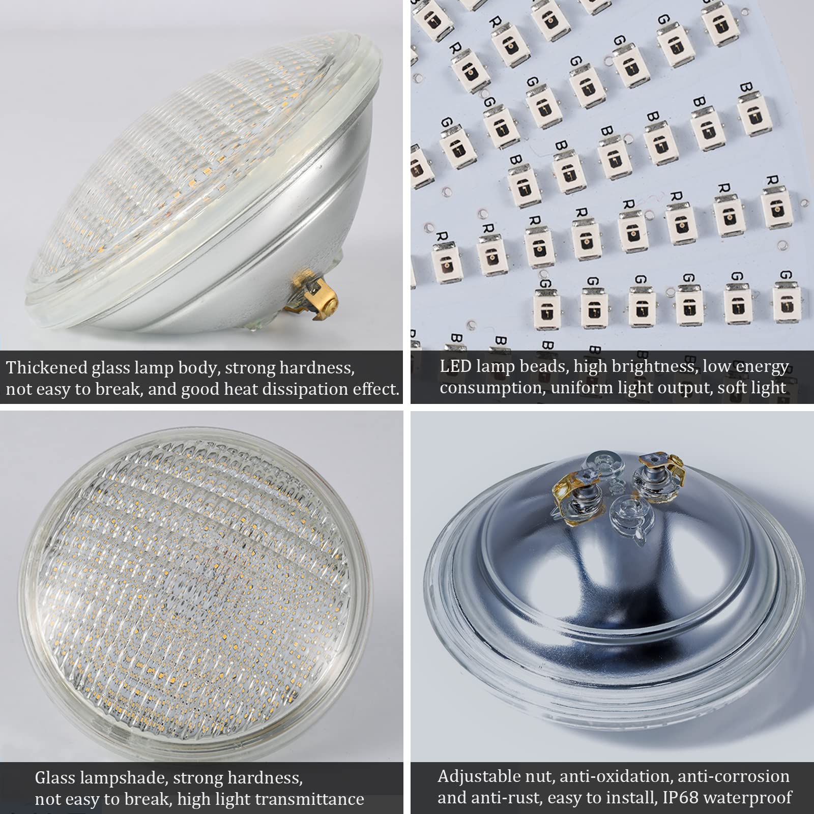 12V 45W PAR56 RGB Color Changing LED Pool Light Bulb - IP68 Waterproof Swimming Pool Light with Remote Control - Perfect for Inground Pools, Spas, and Outdoor Water Features