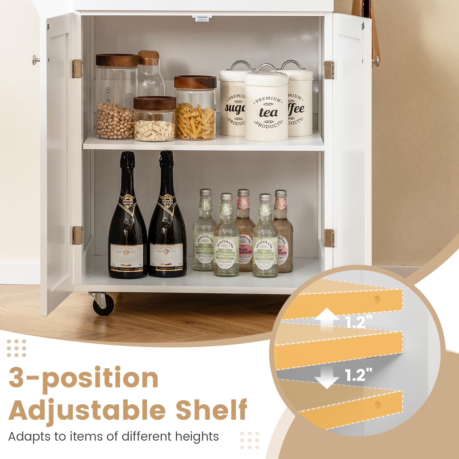 Giantex Rolling Kitchen Island with Spice Rack, Large Drawer & Adjustable Shelf - Mobile Kitchen Cart on Wheels for Storage & Organization - Perfect for Small Kitchens, Dining Rooms & Pantry Use (White)