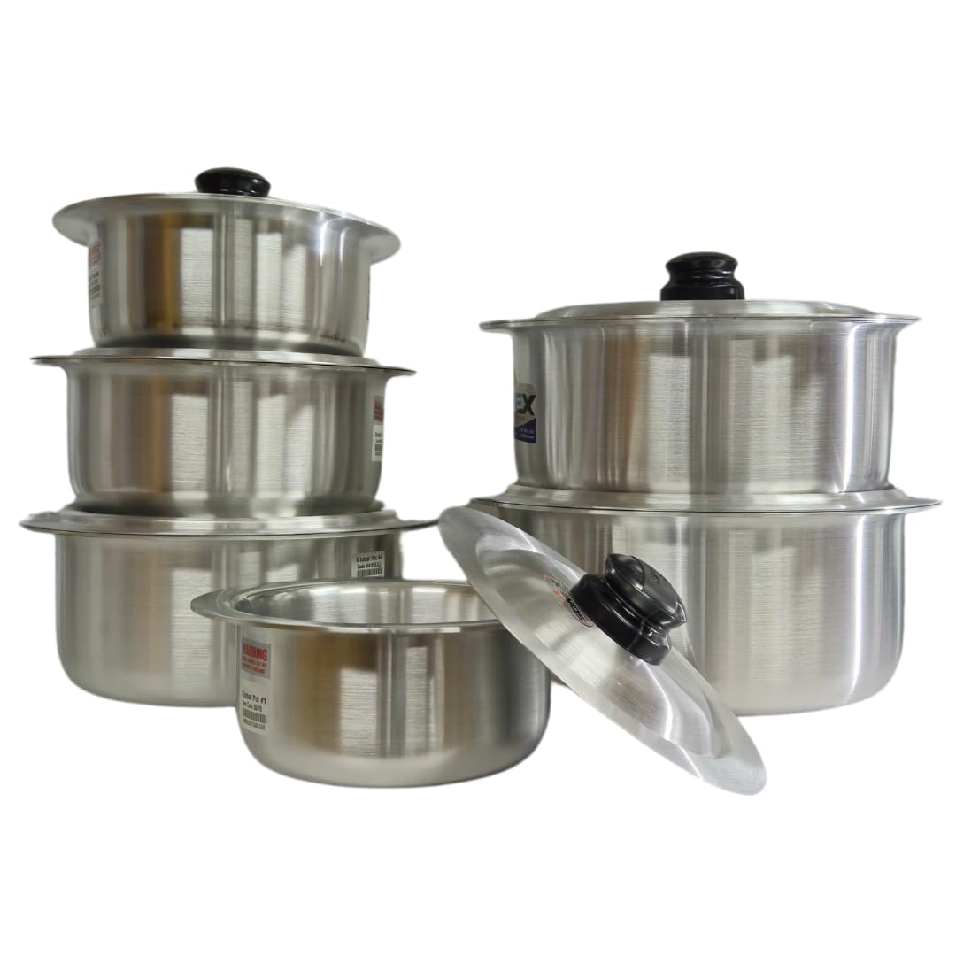 Premium 6-Piece Aluminum Cookware Set with Lids (2.5L-11L) - Durable Non-Stick Cooking Pots for Home Kitchen, Camping & Outdoor Use - Sonex Metal Finish Global Pot Collection