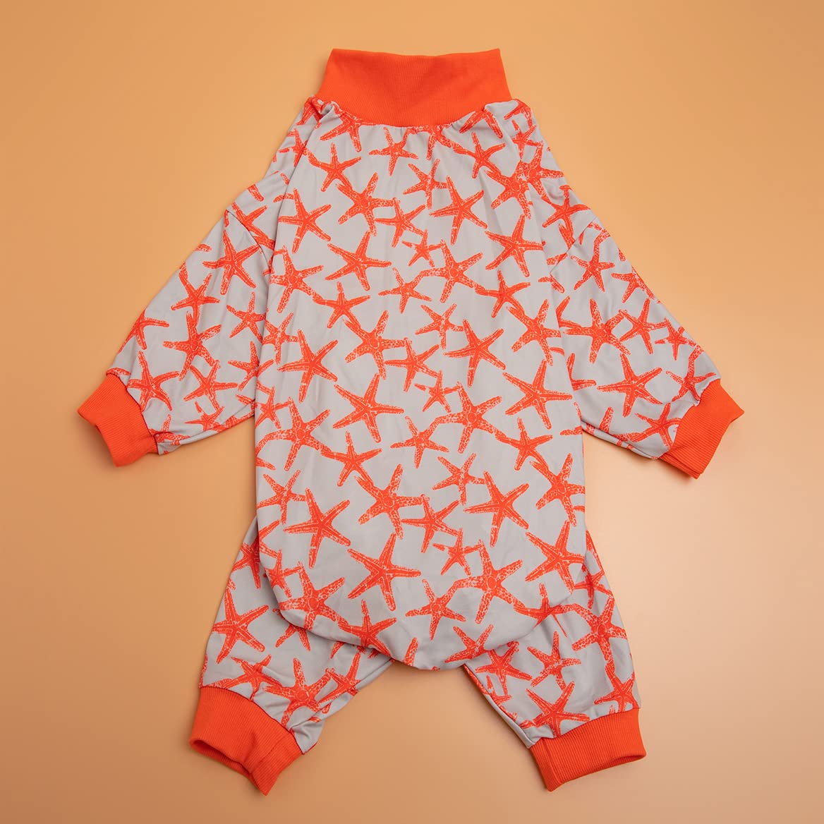 LovinPet Big Dog Pajamas - UV Protection & Anxiety Relief Onesie, Breathable Sea Friends Slub Salmon Print Dog Pjs for Large Dogs | Dog Surgery Recovery Suit, Comfortable Dog Sweater for Post-Op Care & Indoor Relaxation