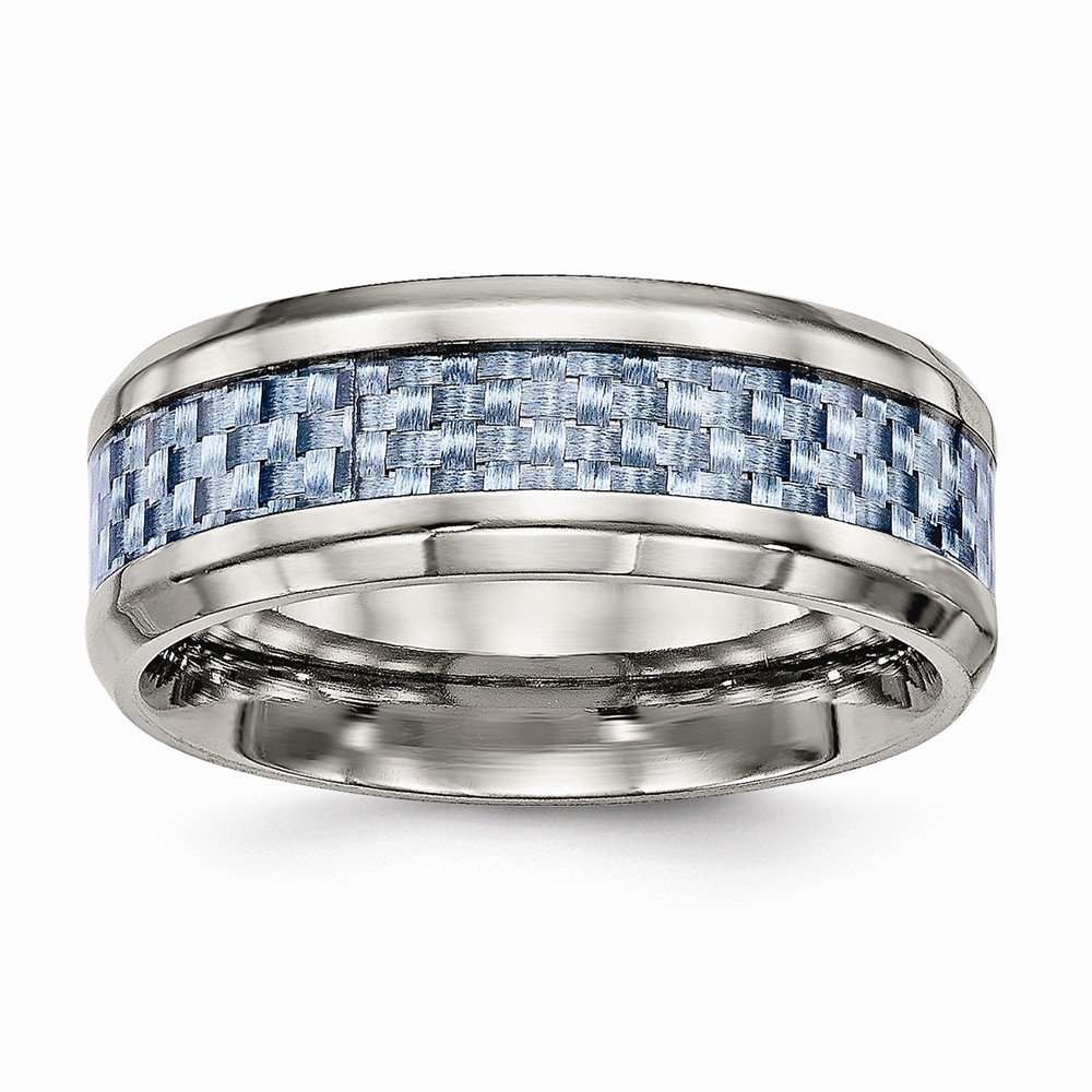 Premium Solid Titanium Men's Wedding Band Ring with Blue Carbon Fiber Inlay - Comfort Fit Design for Everyday Wear & Special Occasions