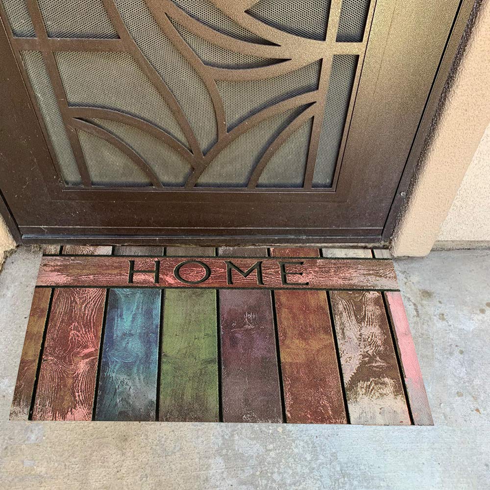 Premium Flocked Heavy Duty Doormat with Wooden Pattern - Non-Slip Indoor/Outdoor Entryway Rug for High Traffic Areas - Perfect for Front Door, Porch, and Mudroom Dirt Trapping