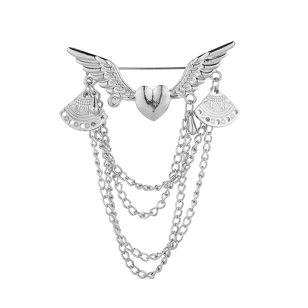 Vintage Silver Brooch Pin for Men & Women - Elegant Tassel Chain Collar Pin for Suits, Bow Ties & Formal Attire - Perfect Wedding, Prom & Office Accessory (One Size)