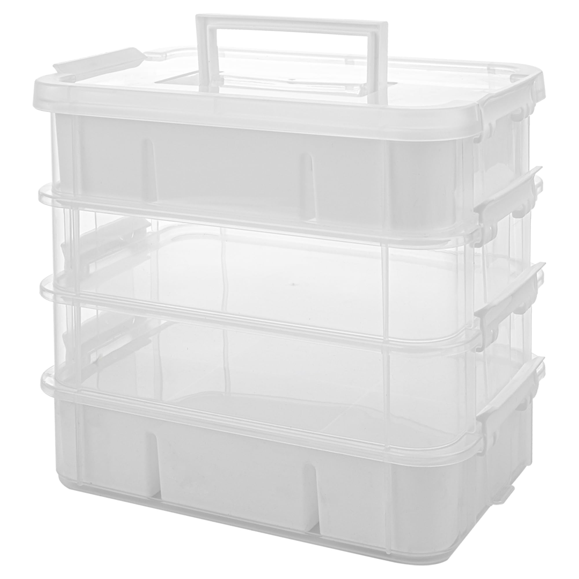 11QT 4-Layer Durable Craft Organizer with 2 Removable Trays - Perfect for Arts & Crafts Supplies, Sewing Tools, Office & Seasonal Decor Storage - Ideal for DIY Projects, Home Organization & Creative Workspaces