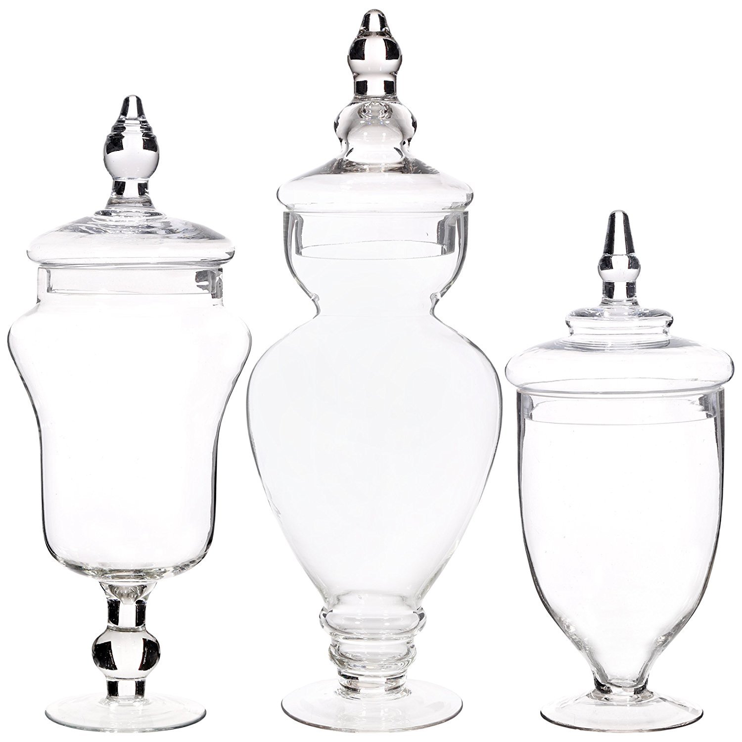 Premium Set of 3 Clear Apothecary Jars (12oz, 15oz, 16oz) - Kitchen & Bathroom Storage Containers for Cotton Balls, Candles, or Decor - Home Essentials & Beyond