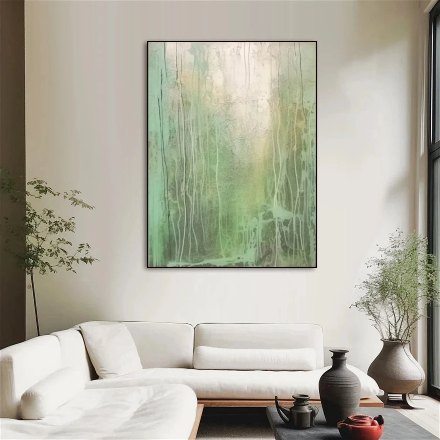Beige & Green Abstract Wall Art Print #BG121 - Modern Home Decor for Living Room, Bedroom & Office