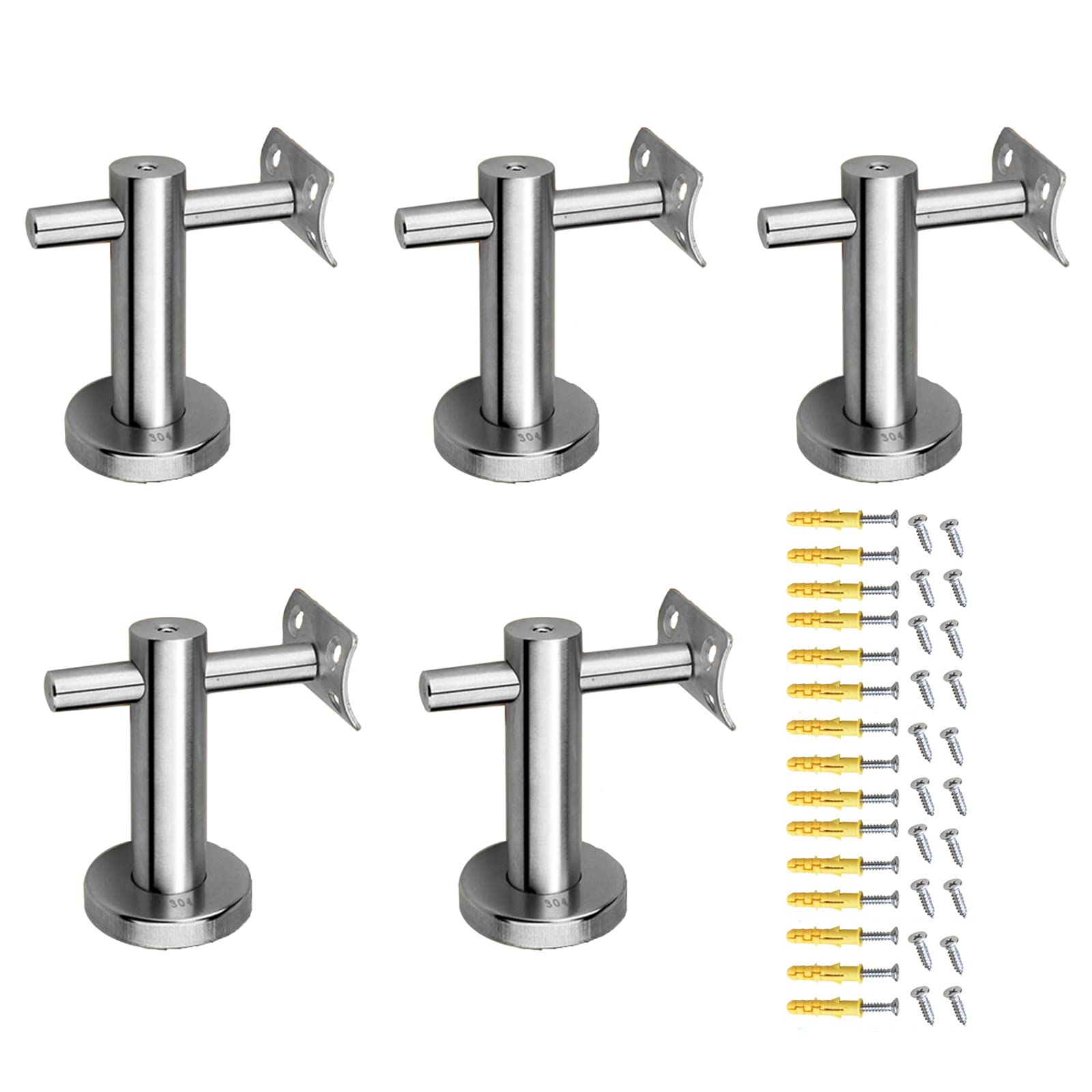 Stainless Steel Stair Handrail Brackets - Height Adjustable Wall Mounted Bannister Support with Screws (5 Pack) - Perfect for Indoor/Outdoor Staircases, Balconies, and Elderly Safety Rails