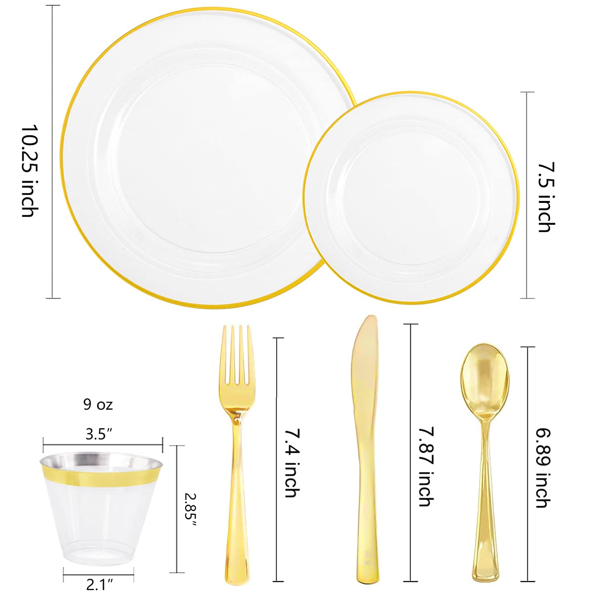 150-Piece Gold Plastic Dinnerware Set - 25 Dinner Plates, 25 Dessert Plates, 25 Cutlery & 25 Cups - Elegant Disposable Gold Party Plates for Weddings, Showers & Special Events - Perfect for Outdoor Gatherings, Birthday Parties & Holiday Celebrations