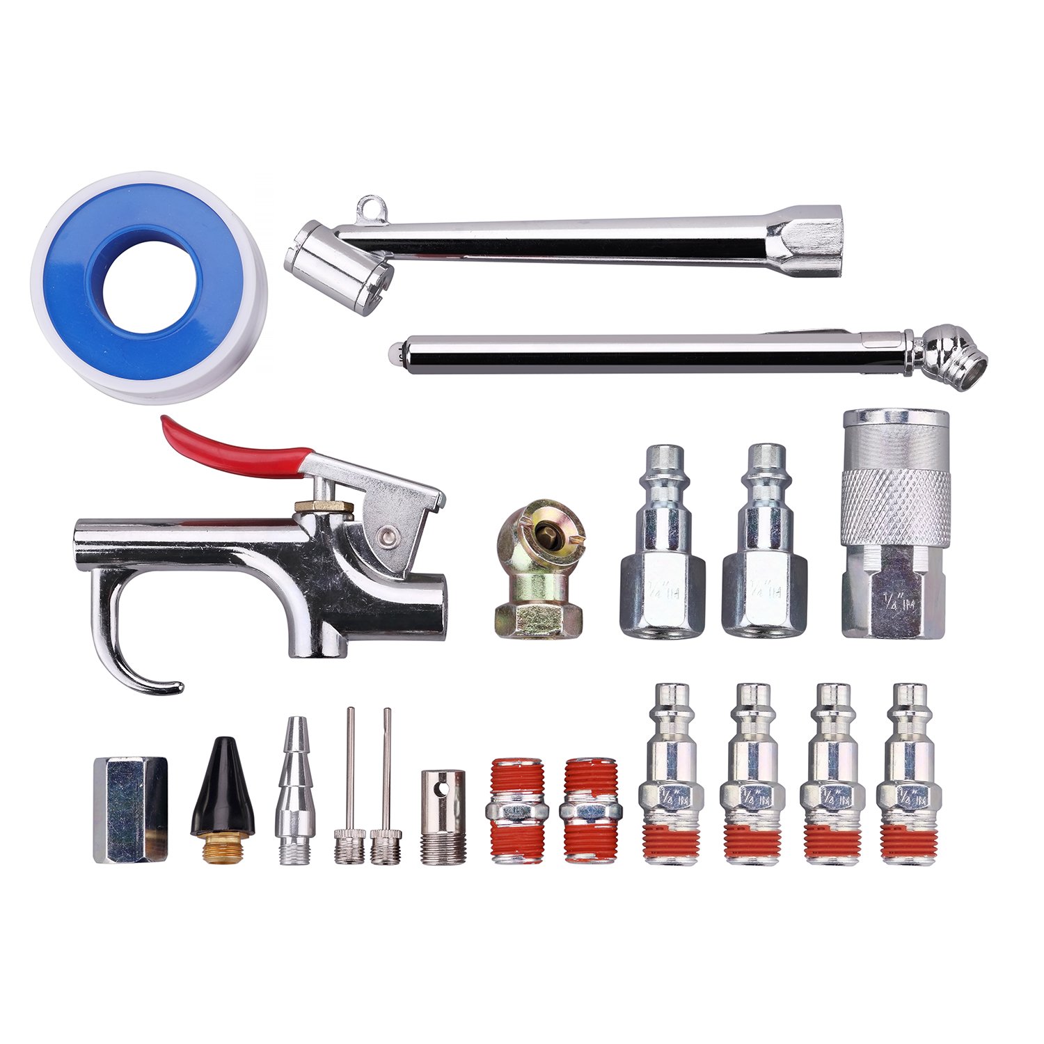 WYNNsky 1/4 Inch Air Compressor Fittings Kit - Includes Blow Gun, Tire Pressure Gauge, Air Chuck (20PCS) - Perfect for Tire Inflation, Dust Cleaning & Pneumatic Tools Maintenance